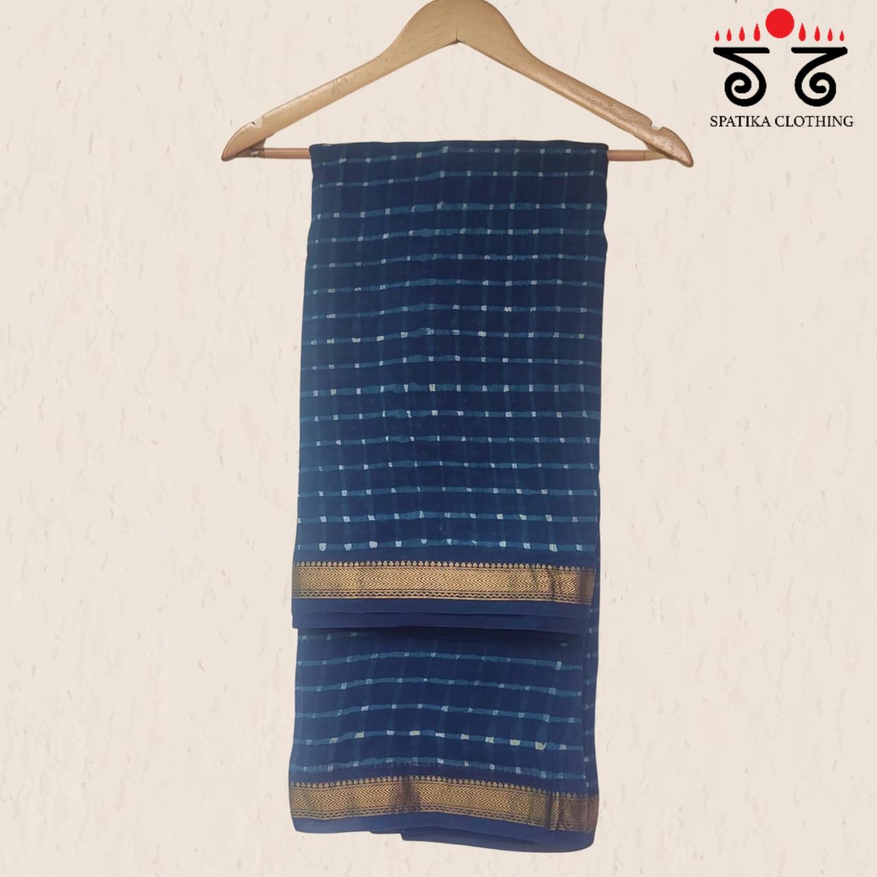 Handblock Printed Maheshwari Silk-Cotton Saree