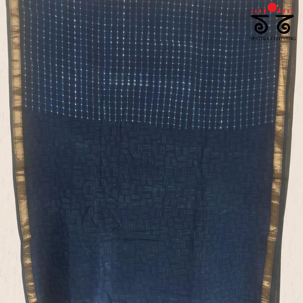 Handblock Printed Maheshwari Silk-Cotton Saree