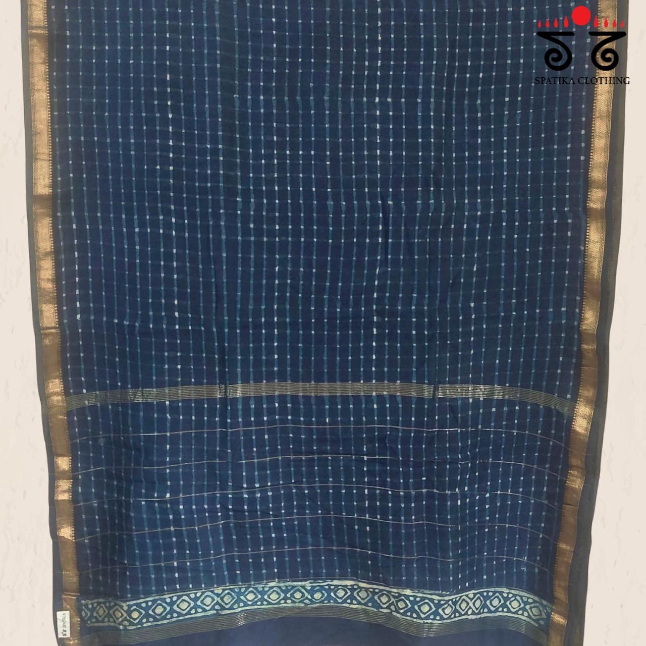 Handblock Printed Maheshwari Silk-Cotton Saree