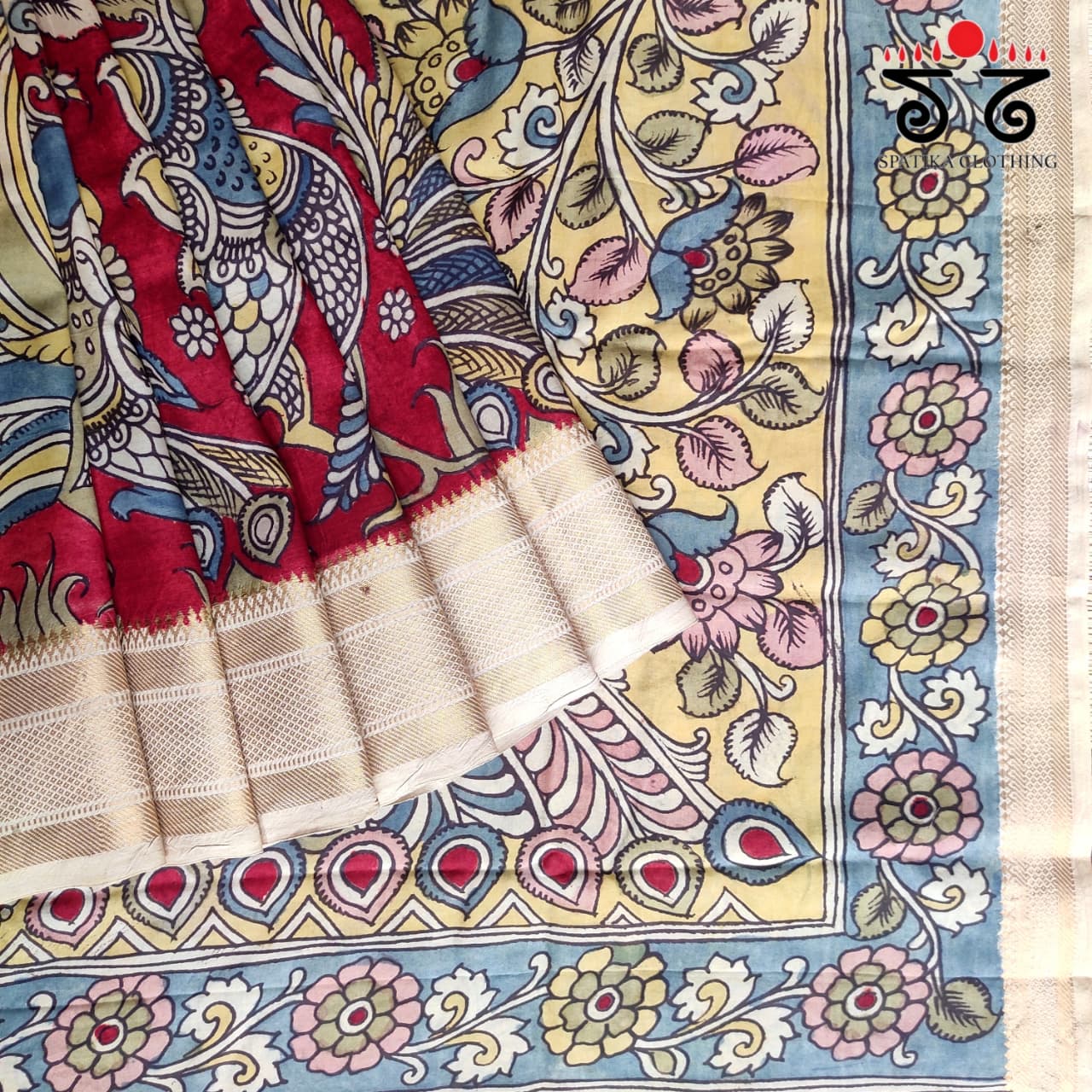 Pen Kalamkari Handpainted Silk Cotton Saree