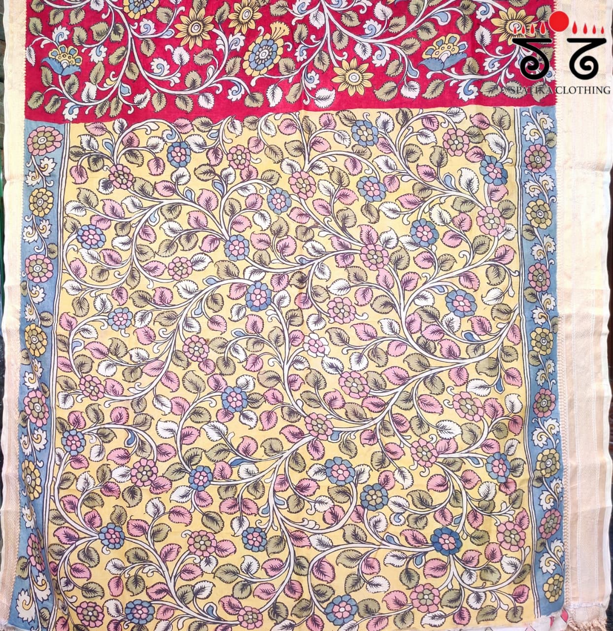 Pen Kalamkari Handpainted Silk Cotton Saree
