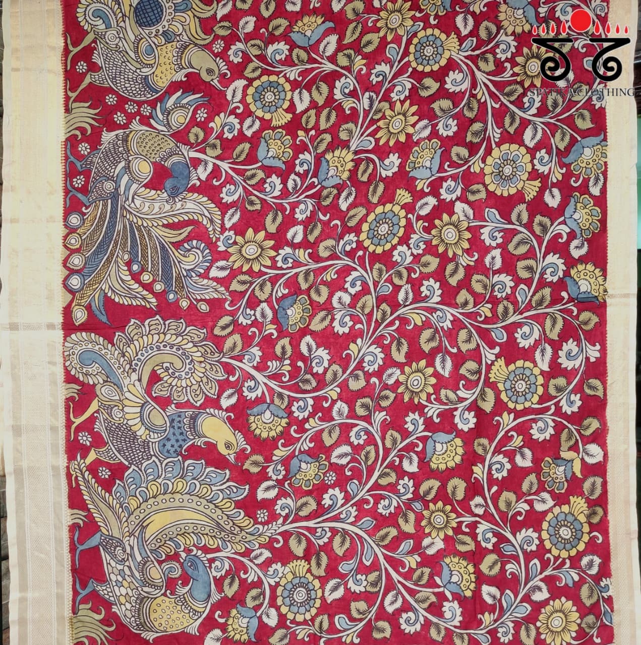 Pen Kalamkari Handpainted Silk Cotton Saree
