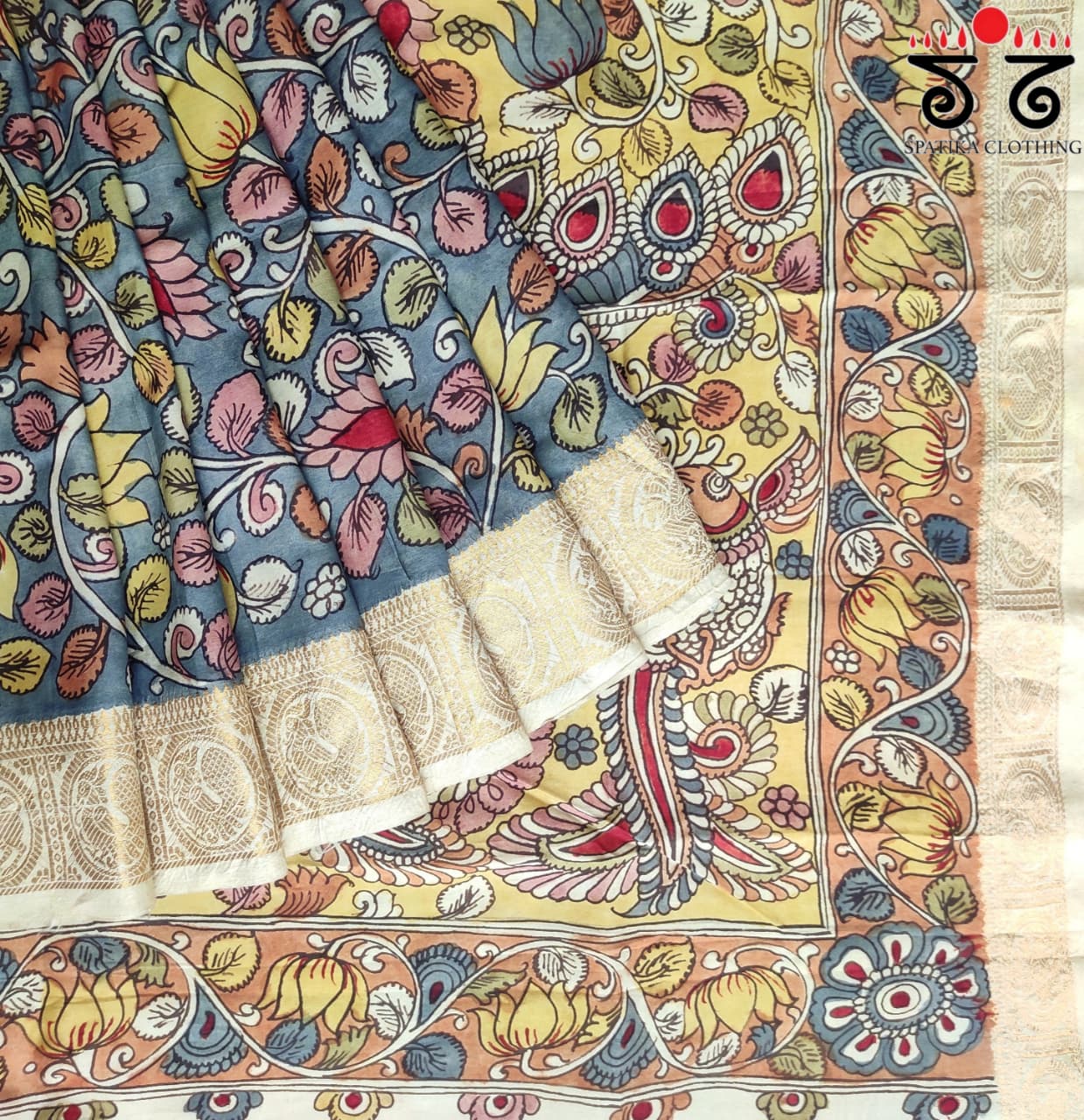 Pen Kalamkari Handpainted Silk Cotton Saree