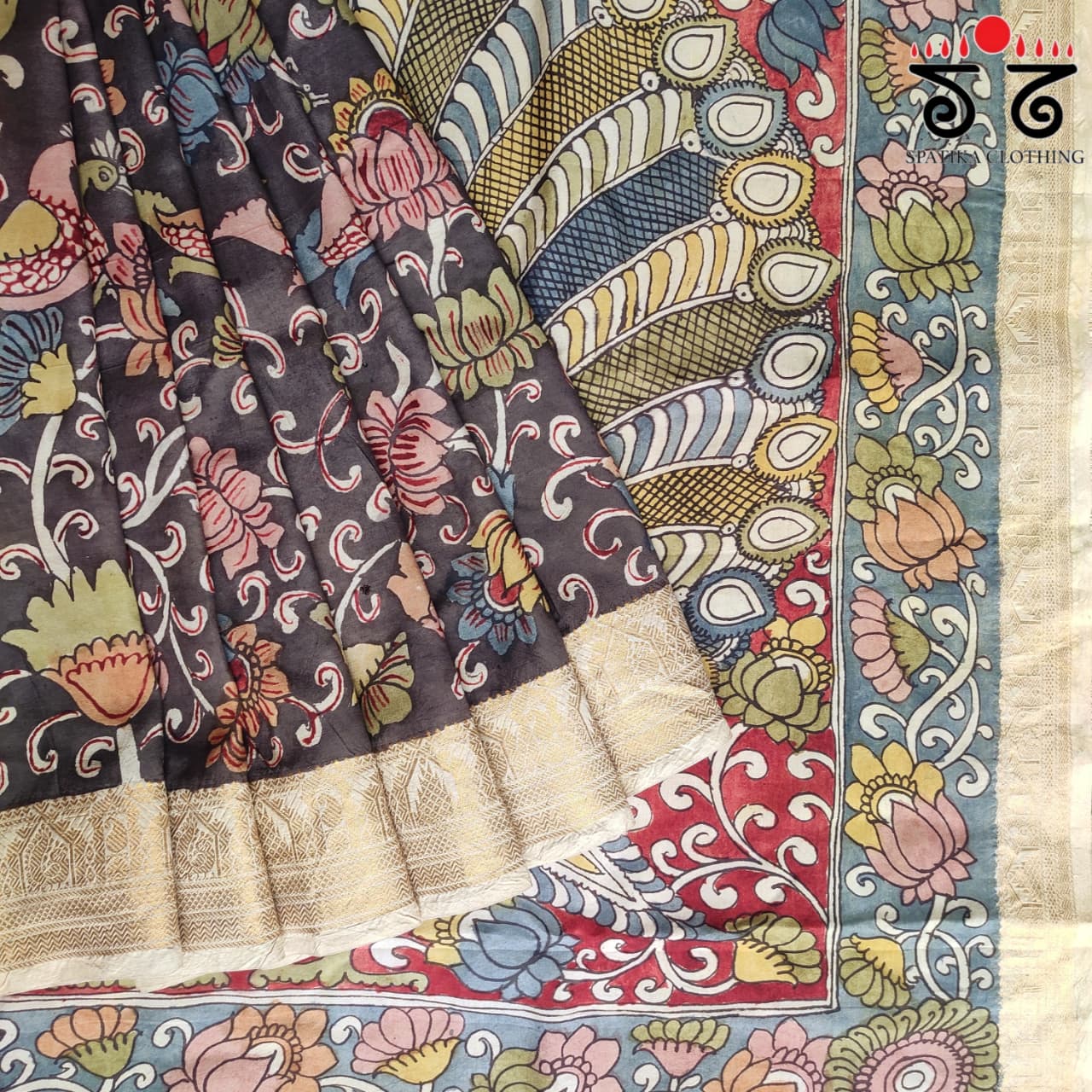 Pen Kalamkari Handpainted Silk Cotton Saree