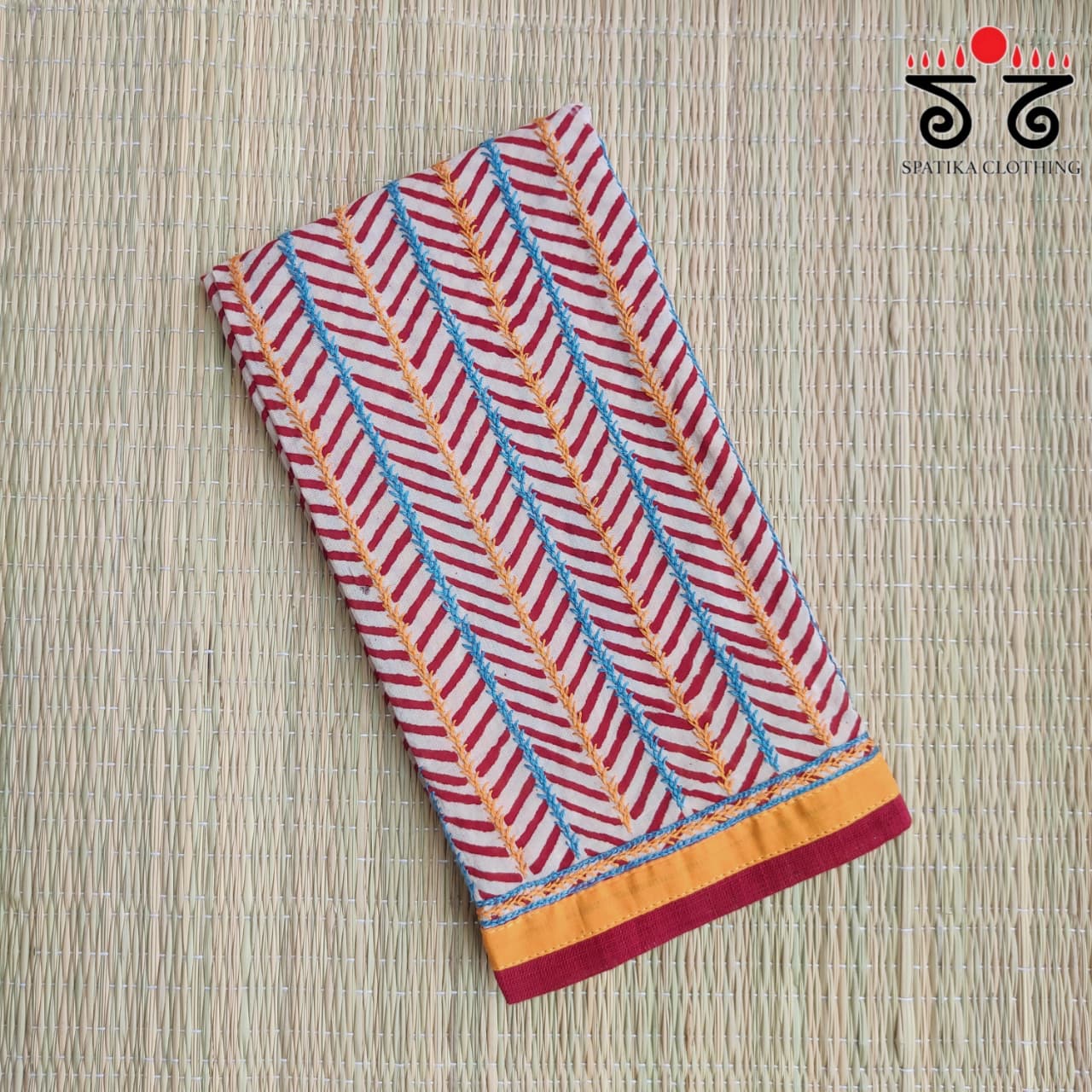Handembroiderd -Hand Block print Cotton Blouse Fabric