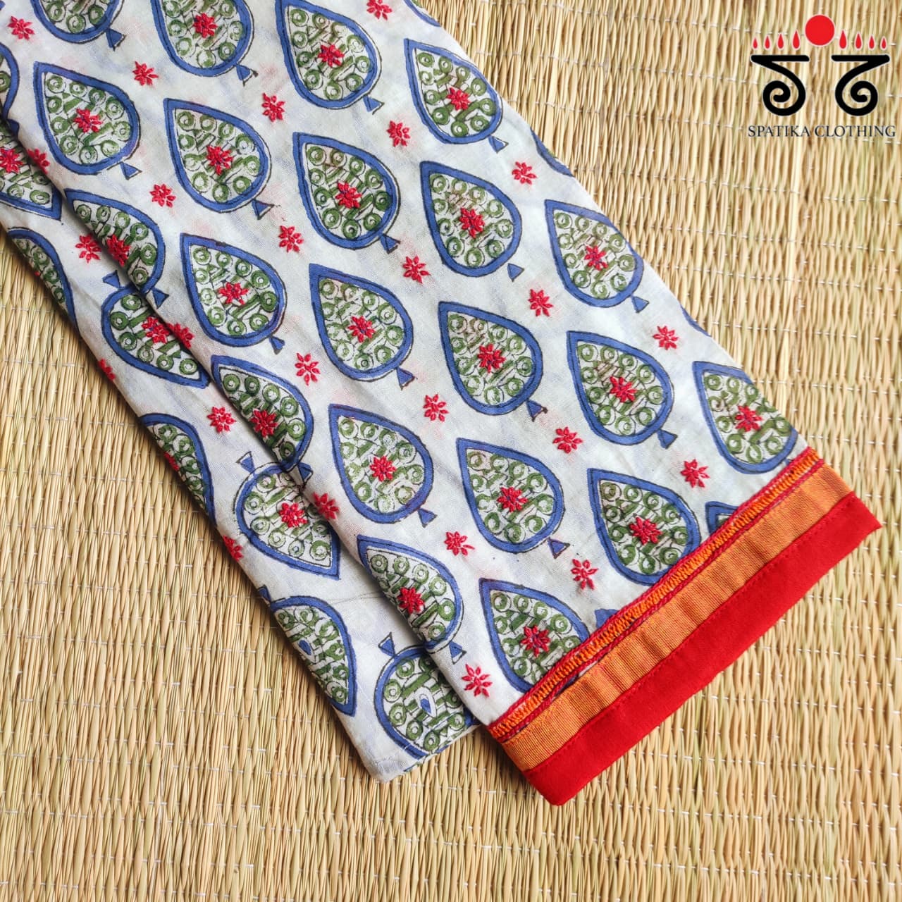 Handembroiderd Hand Block print Cotton Blouse Fabric