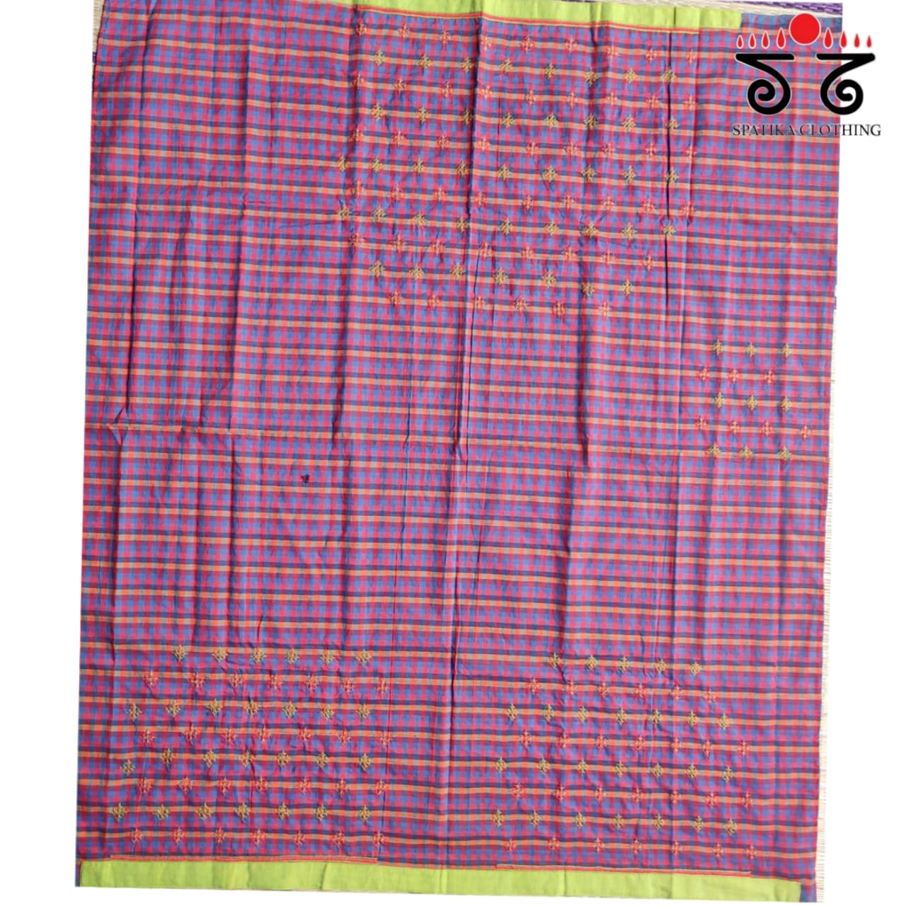 Hand Embroidered Checkered Blouse Fabric