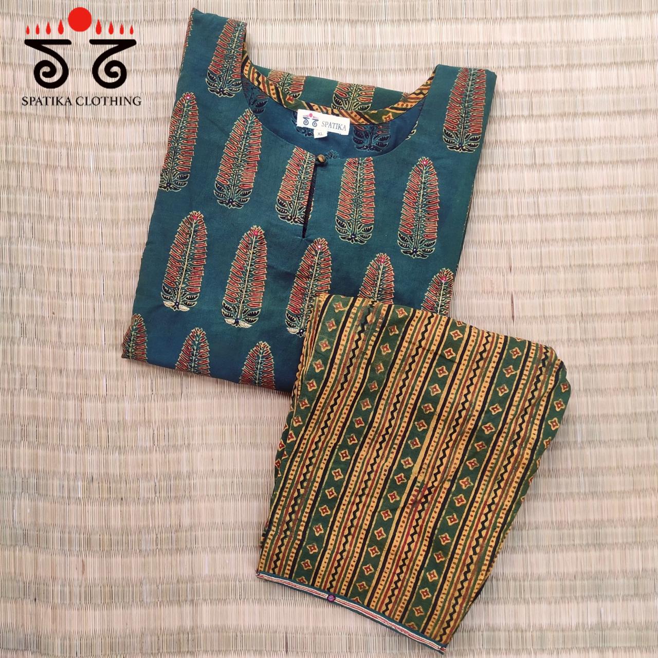 Ajrak Co-ord Set - Green!