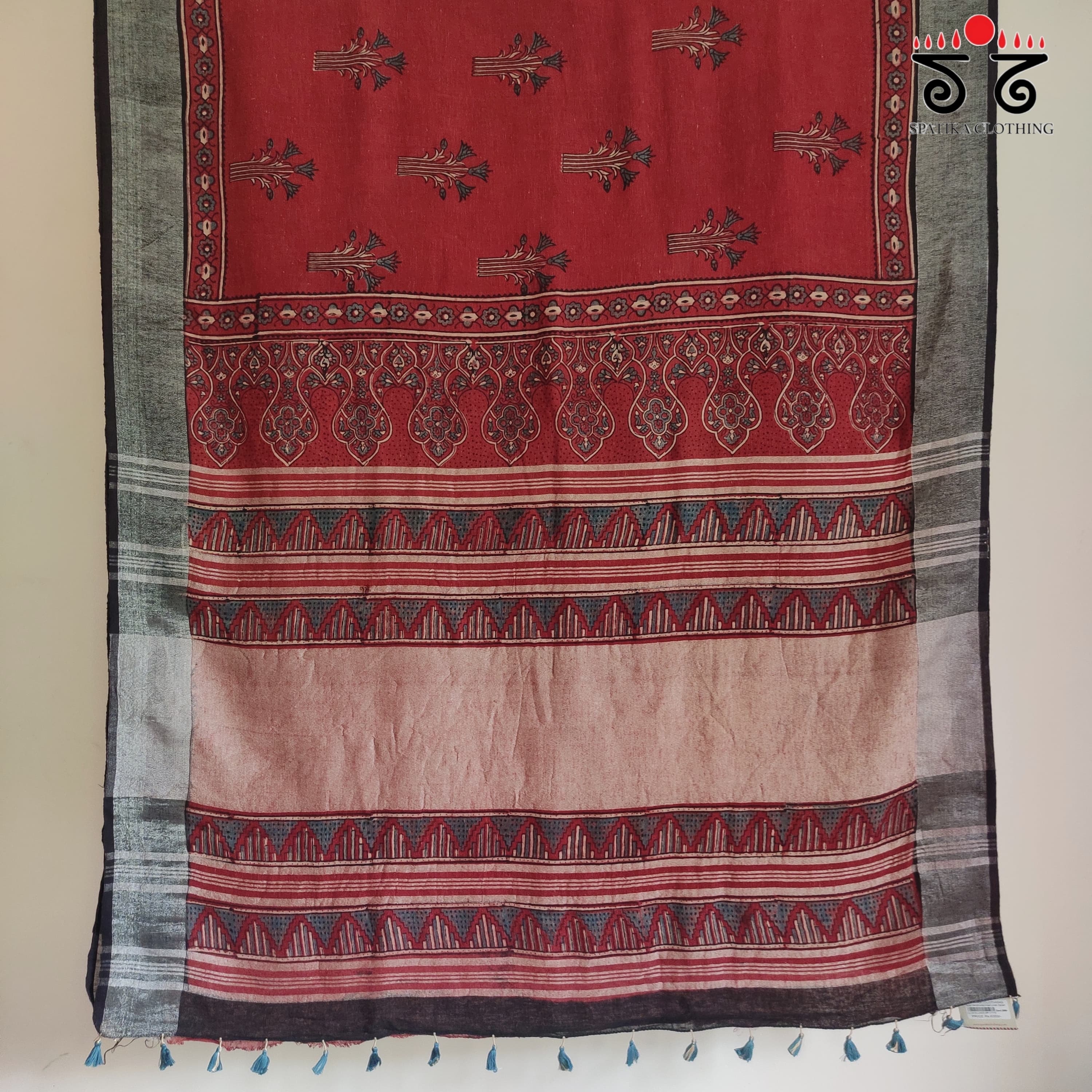 Ajrak Handblock Print On Linen Saree