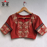 Red Half & Half Bagru Blouse - New Version