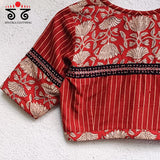 Red Half & Half Bagru Blouse - New Version
