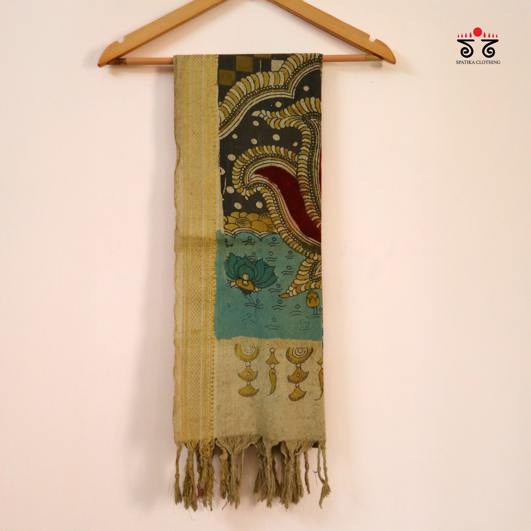 Pen Kalamkari - Goddess Saraswati Dupatta