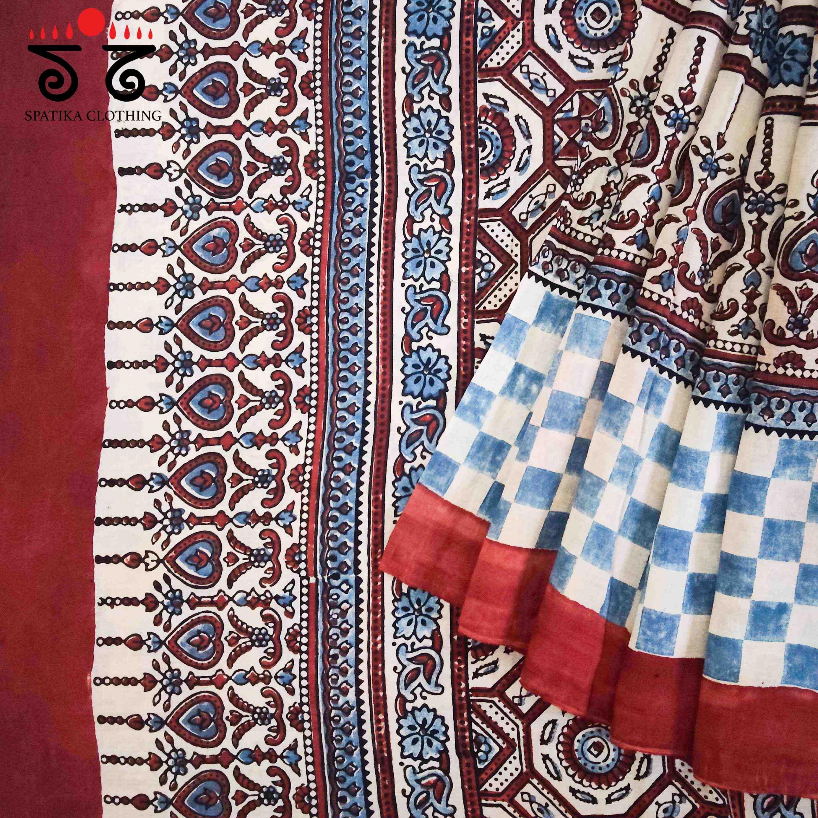 Ajrakh Handblock Print on Mulmul Cotton Saree