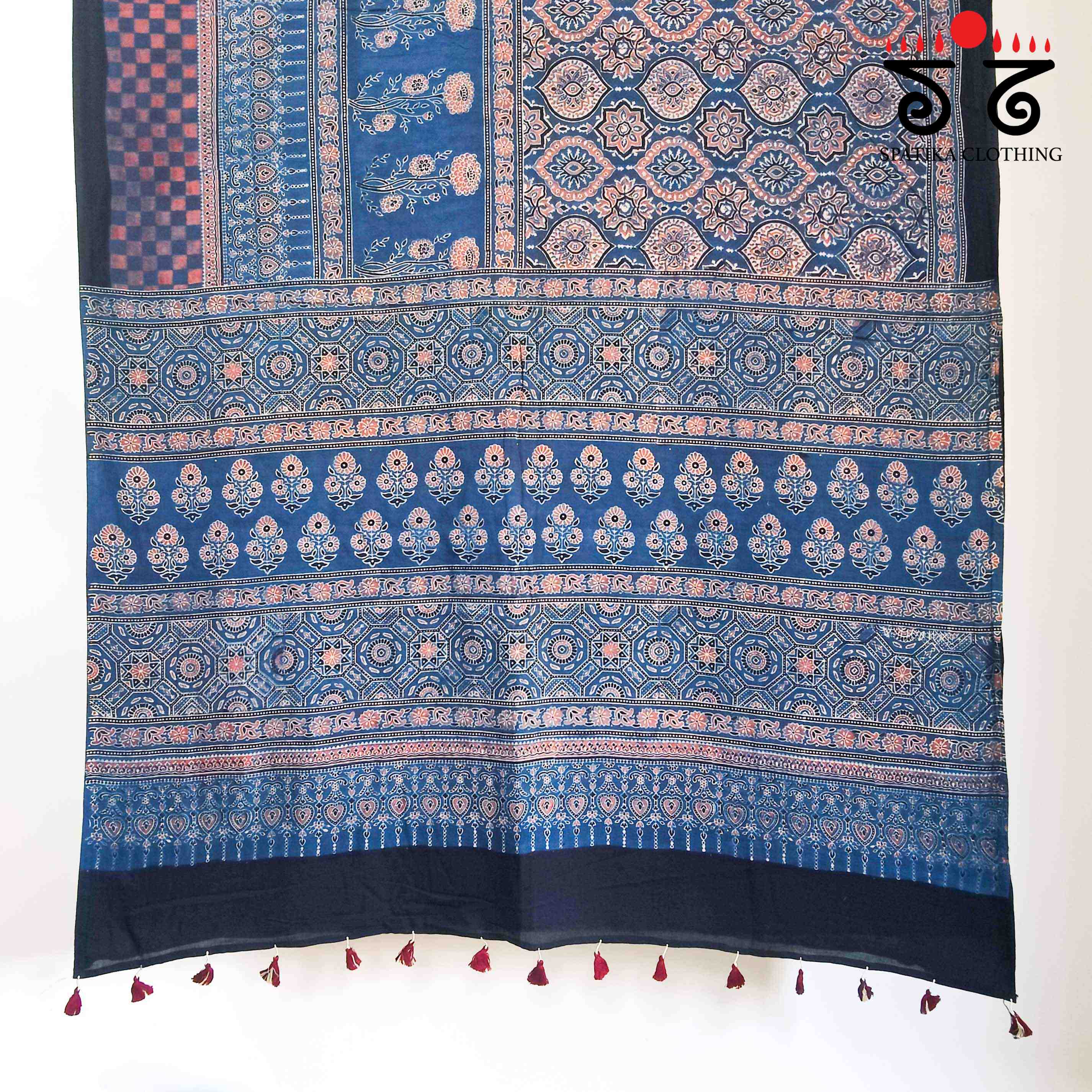 Ajrakh Handblock Print on Mulmul Cotton Saree