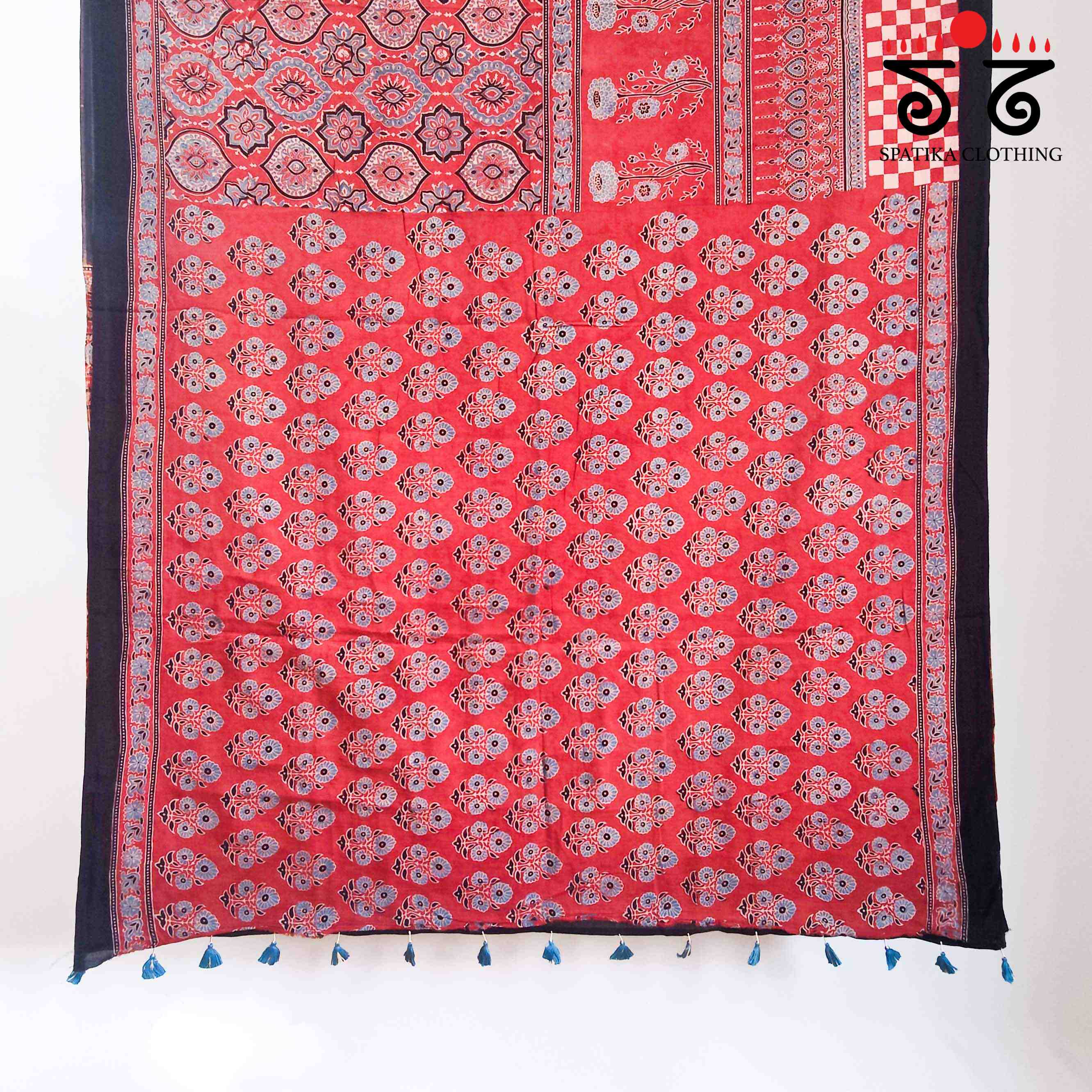 Ajrakh Handblock Print on Mulmul Cotton Saree