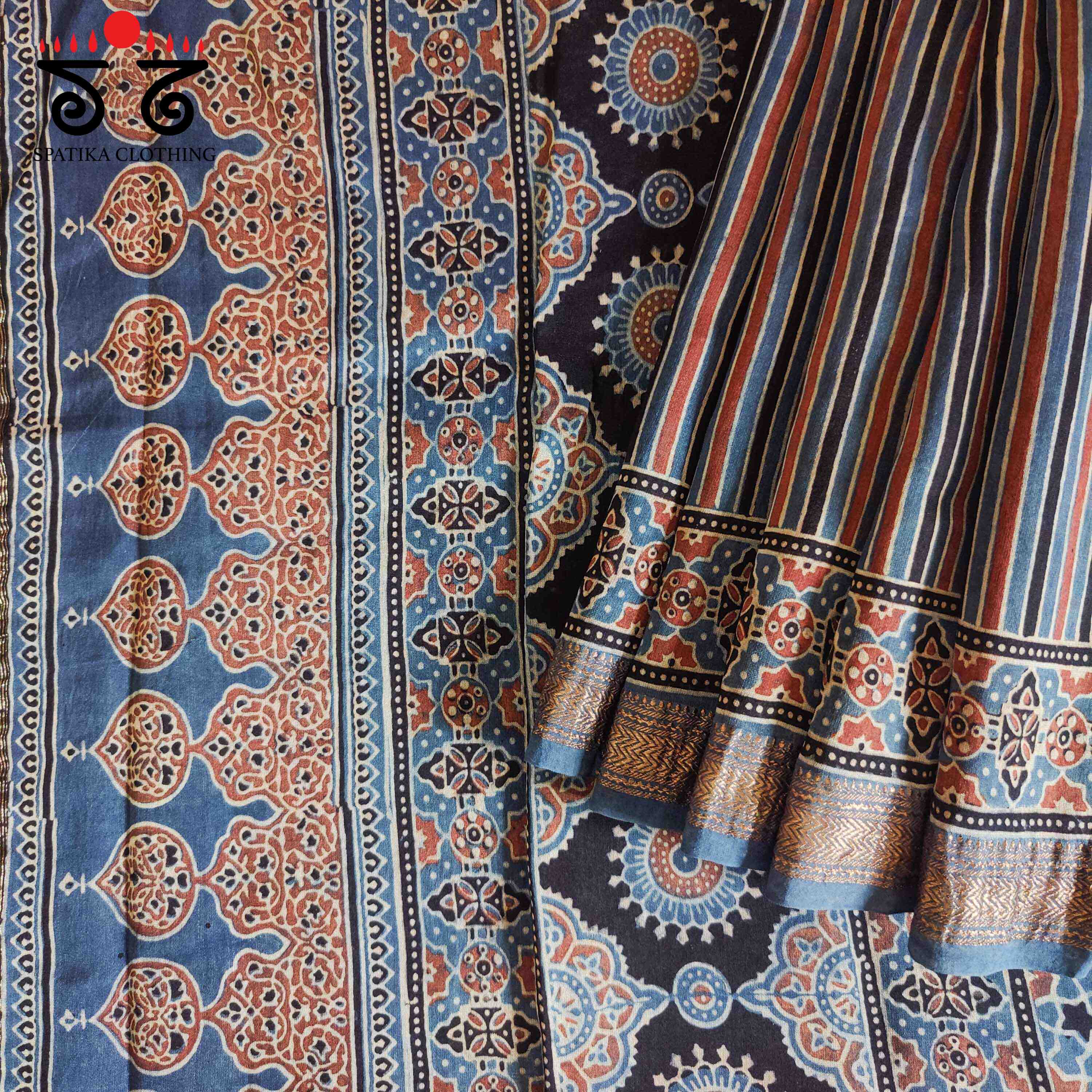 Ajrak Maheshwari Silk Cotton Saree