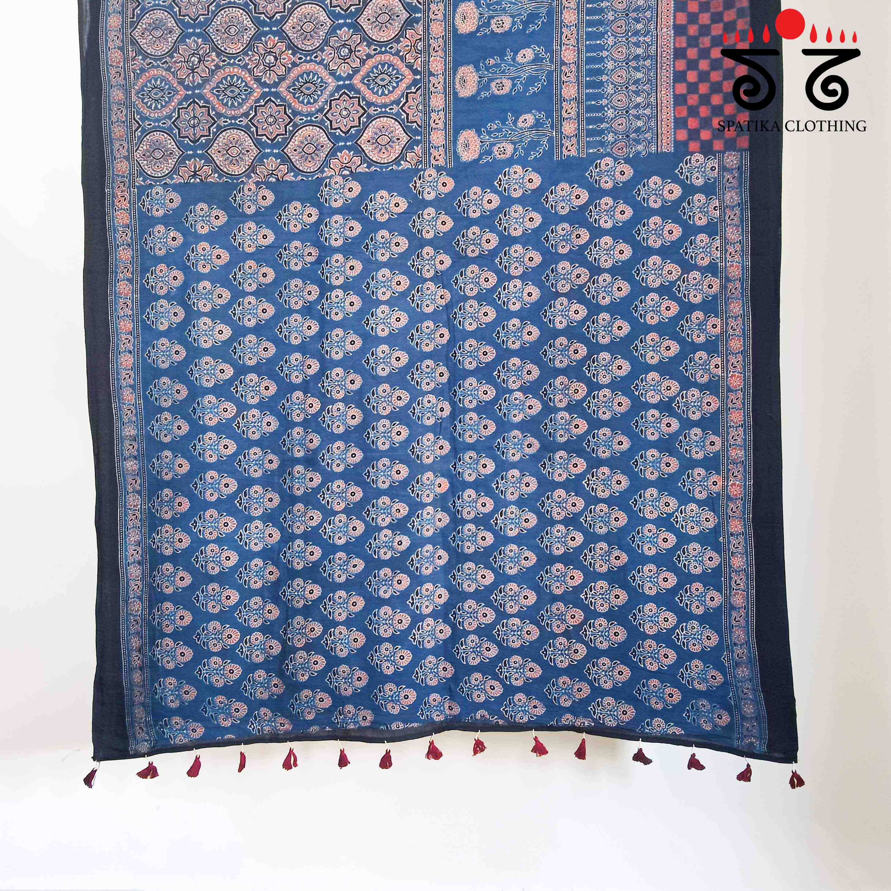 Ajrakh Handblock Print on Mulmul Cotton Saree