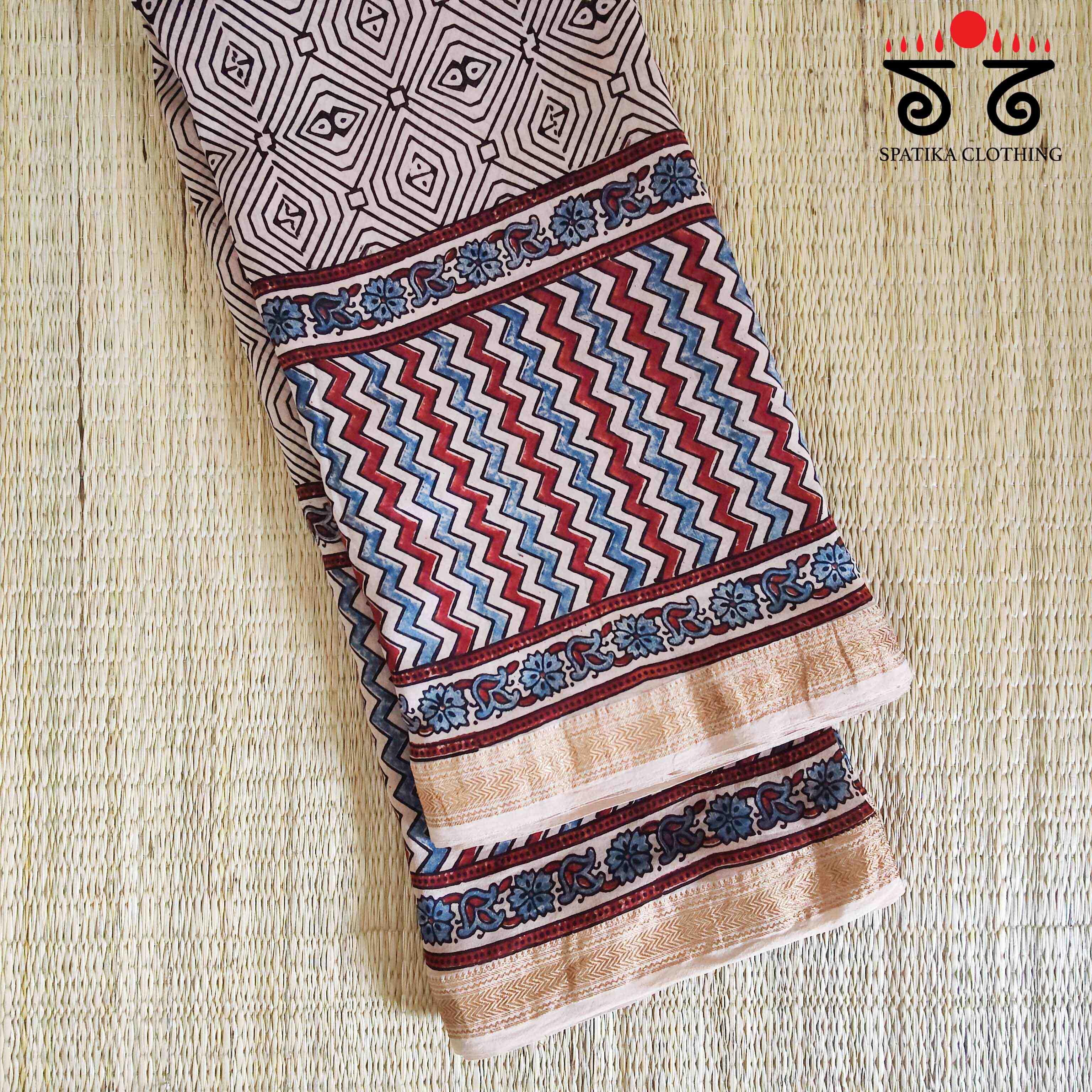 Ajrak Maheshwari Silk Cotton Saree