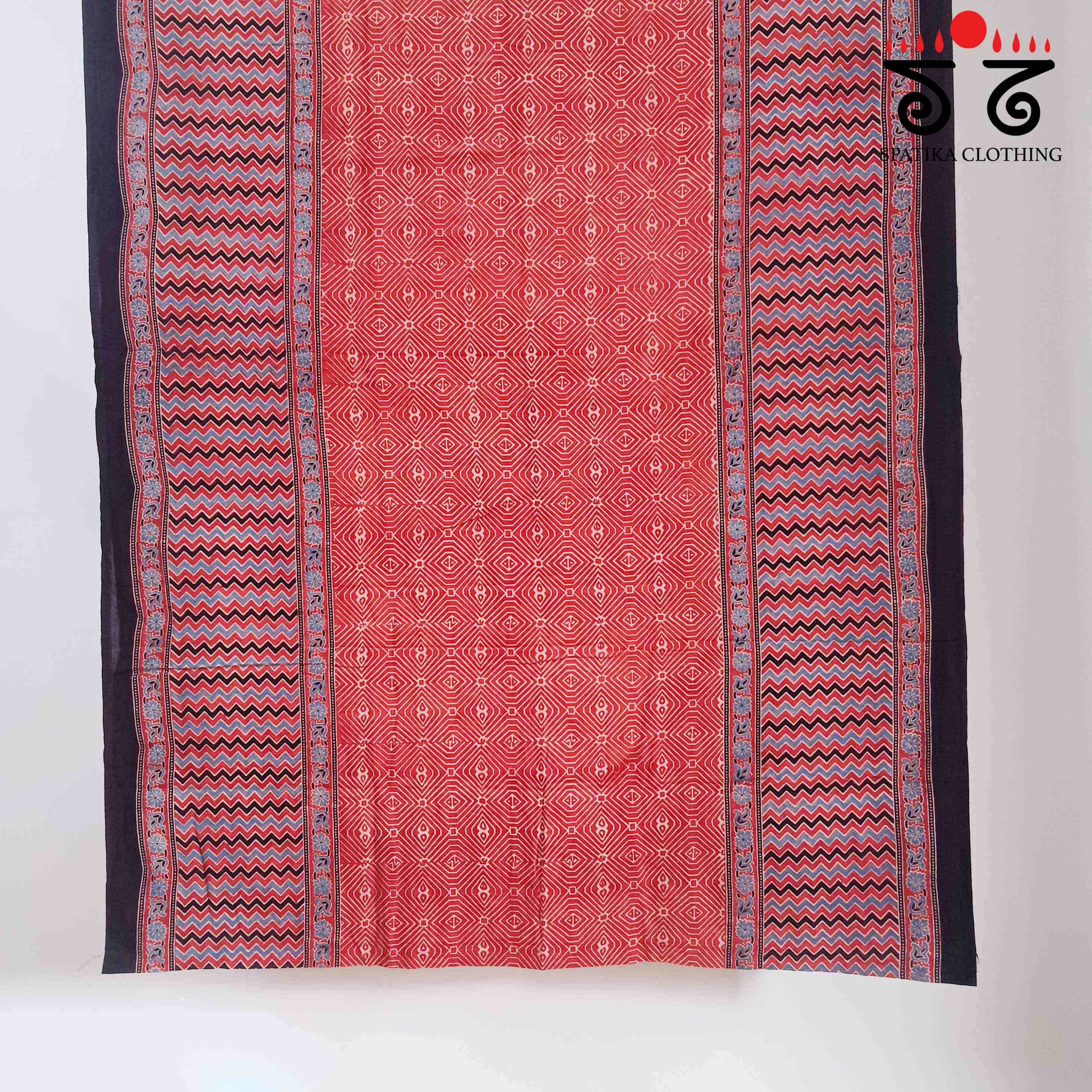 Ajrakh Handblock Print on Mulmul Cotton Saree