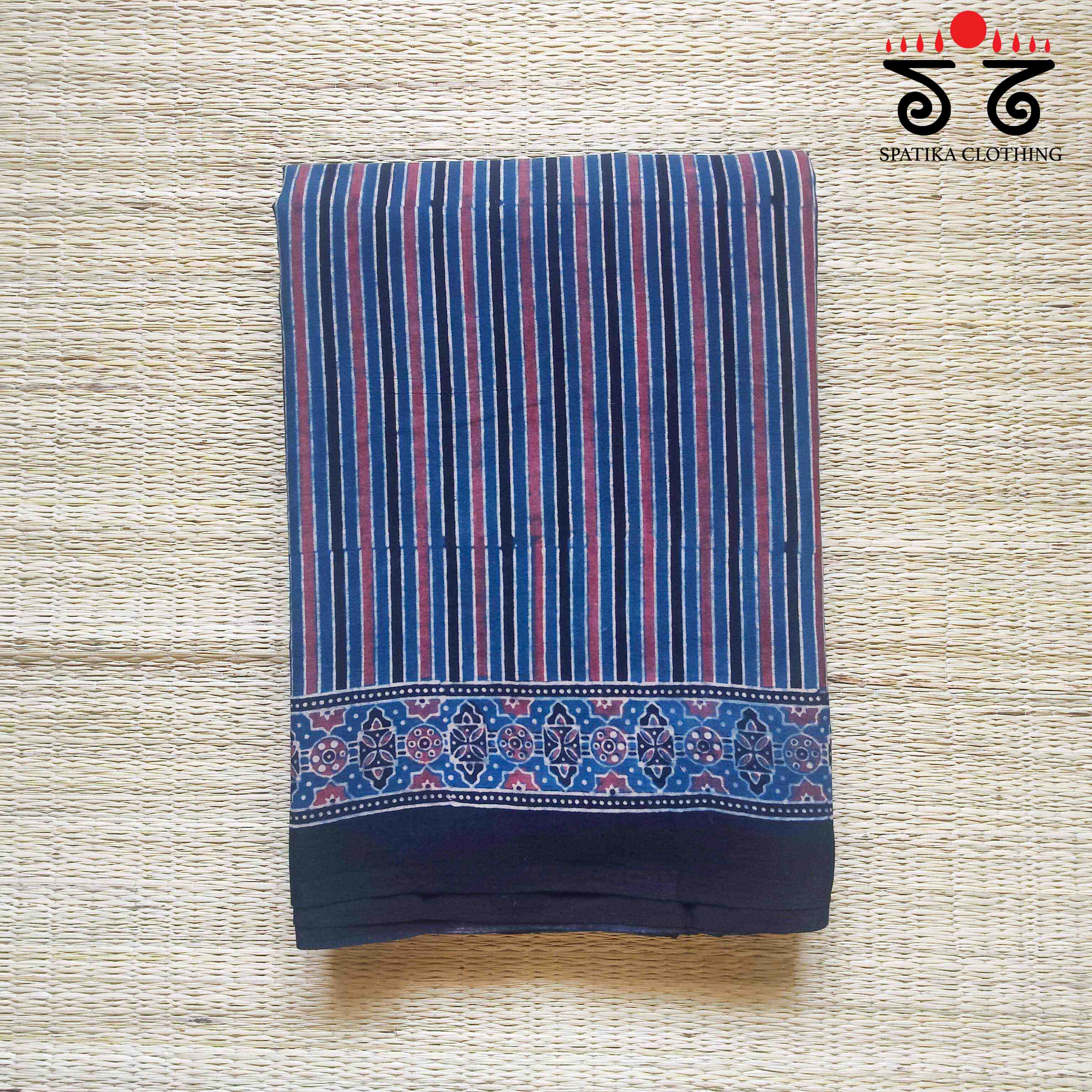 Ajrakh Handblock Print on Mulmul Cotton Saree