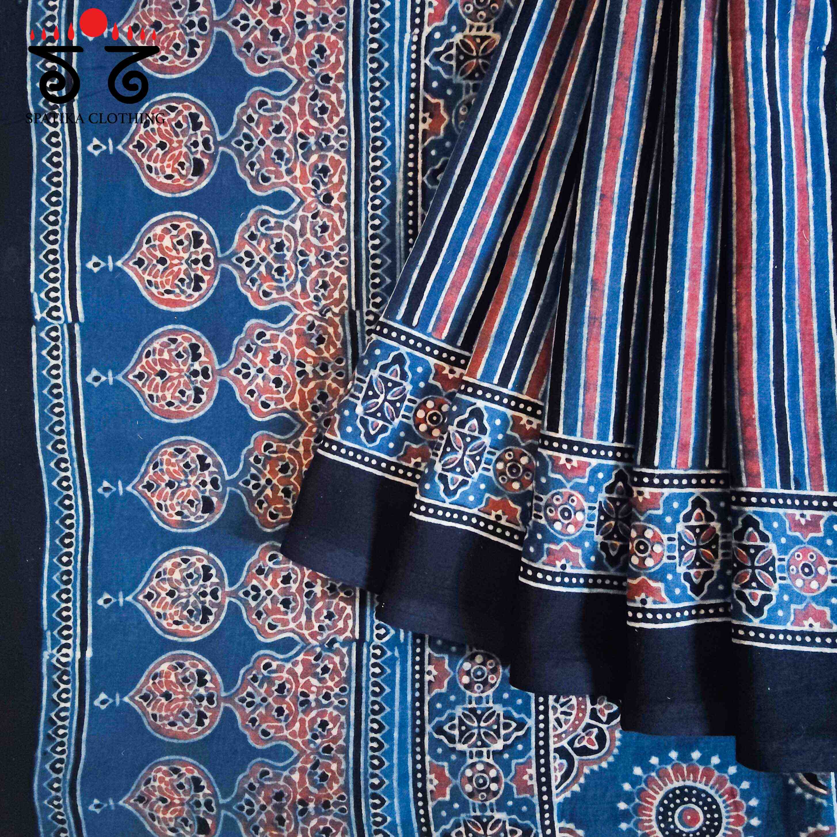 Ajrakh Handblock Print on Mulmul Cotton Saree