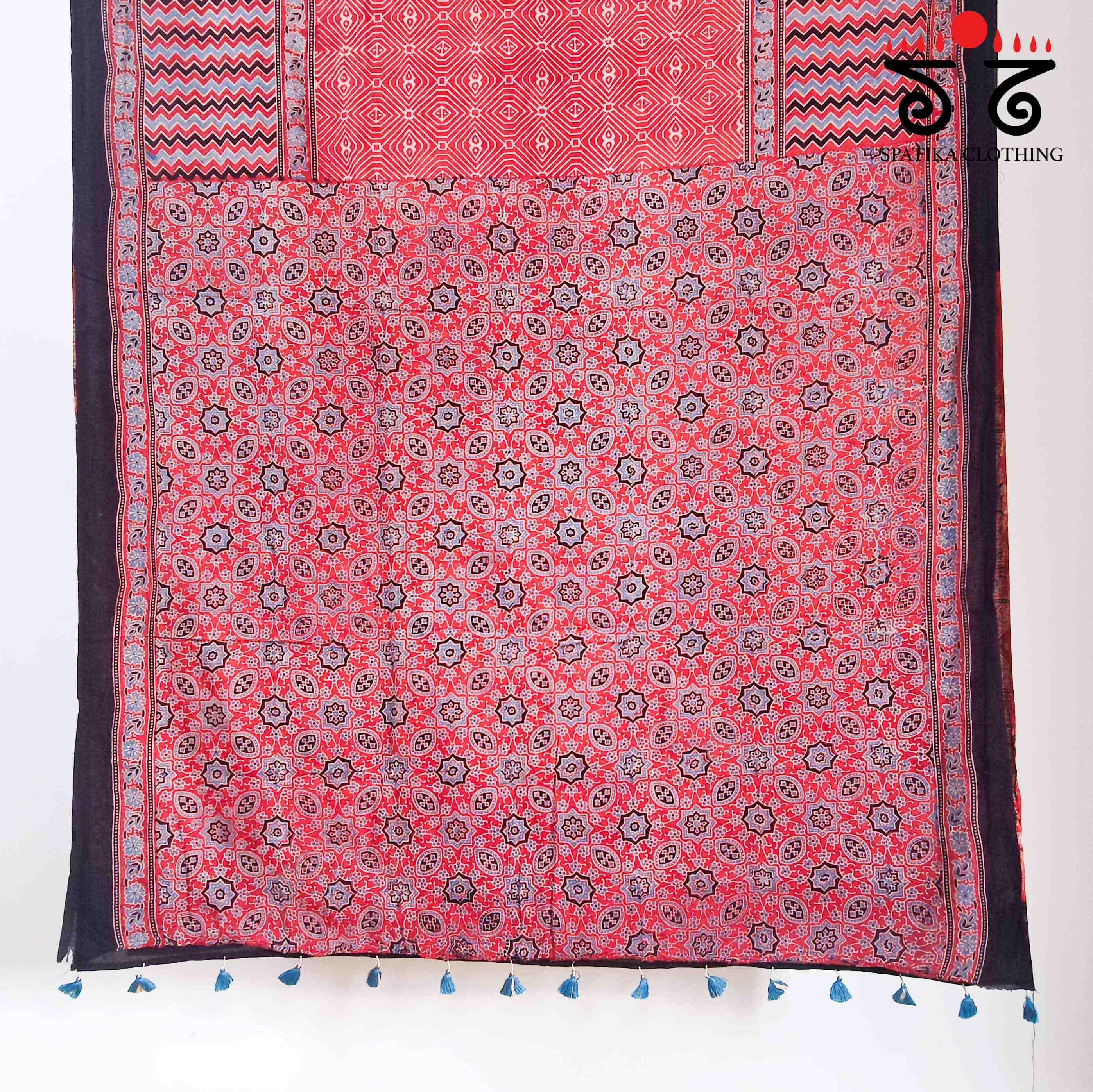 Ajrakh Handblock Print on Mulmul Cotton Saree