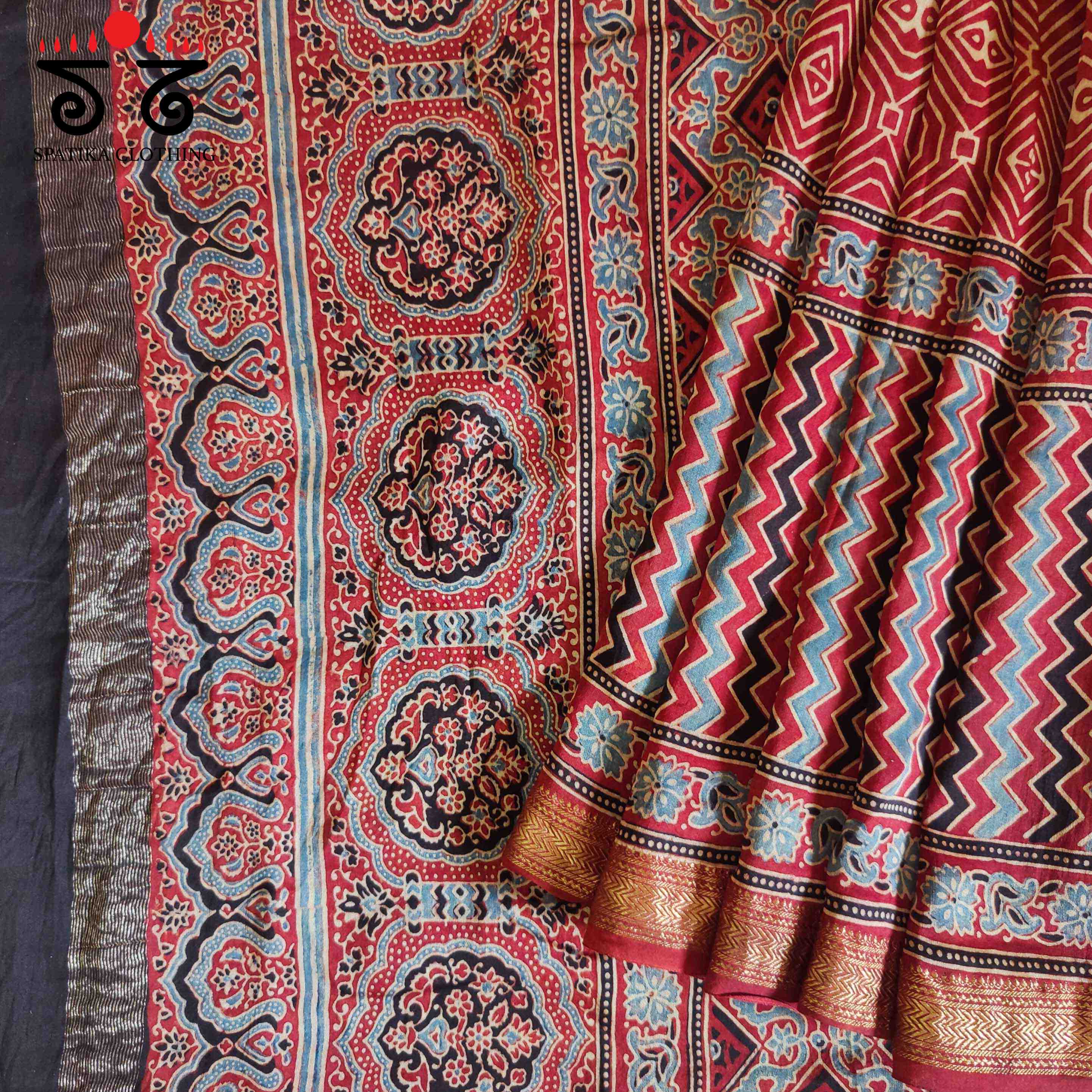 Ajrak Maheshwari Silk Cotton Saree