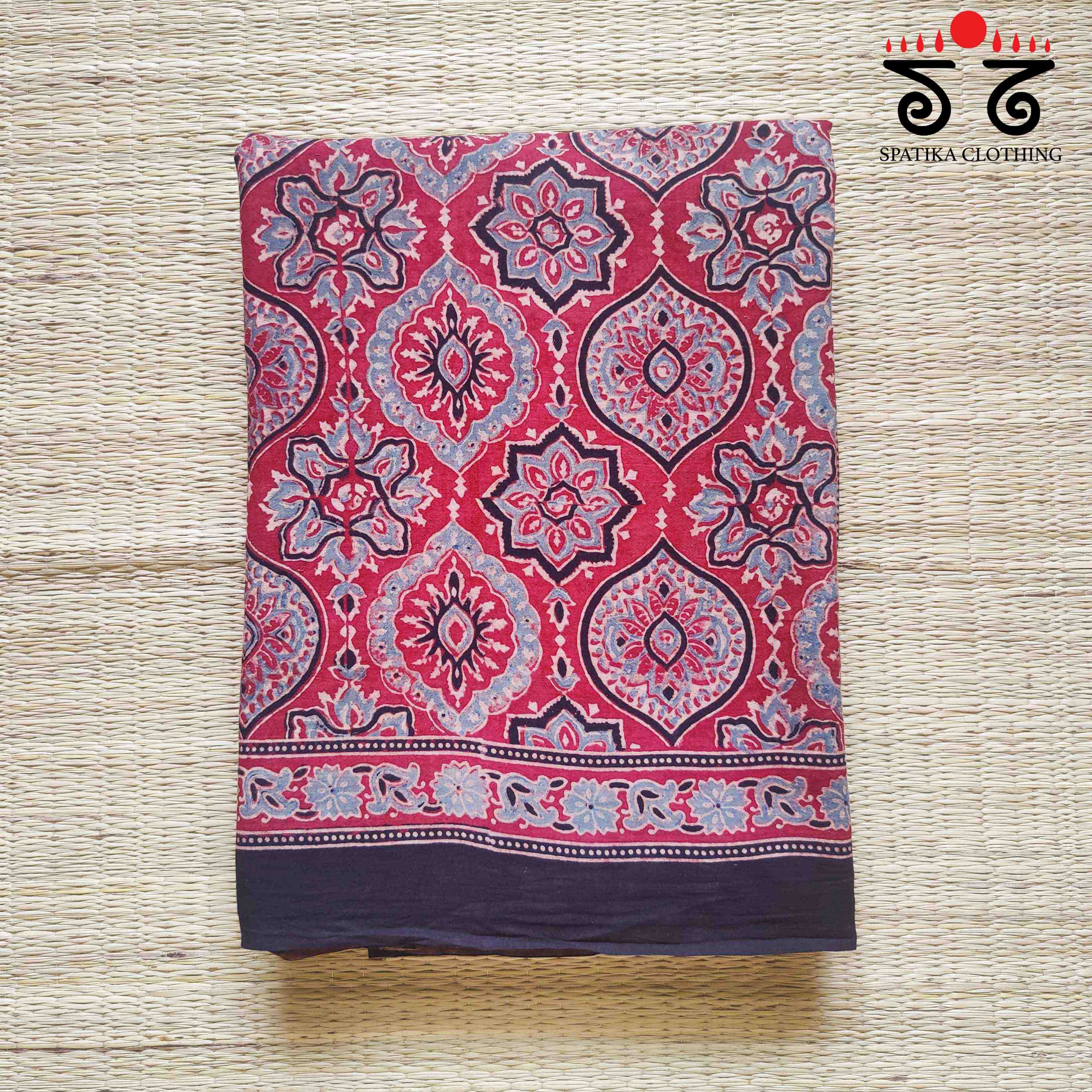 Ajrakh Handblock Print on Mulmul Cotton Saree