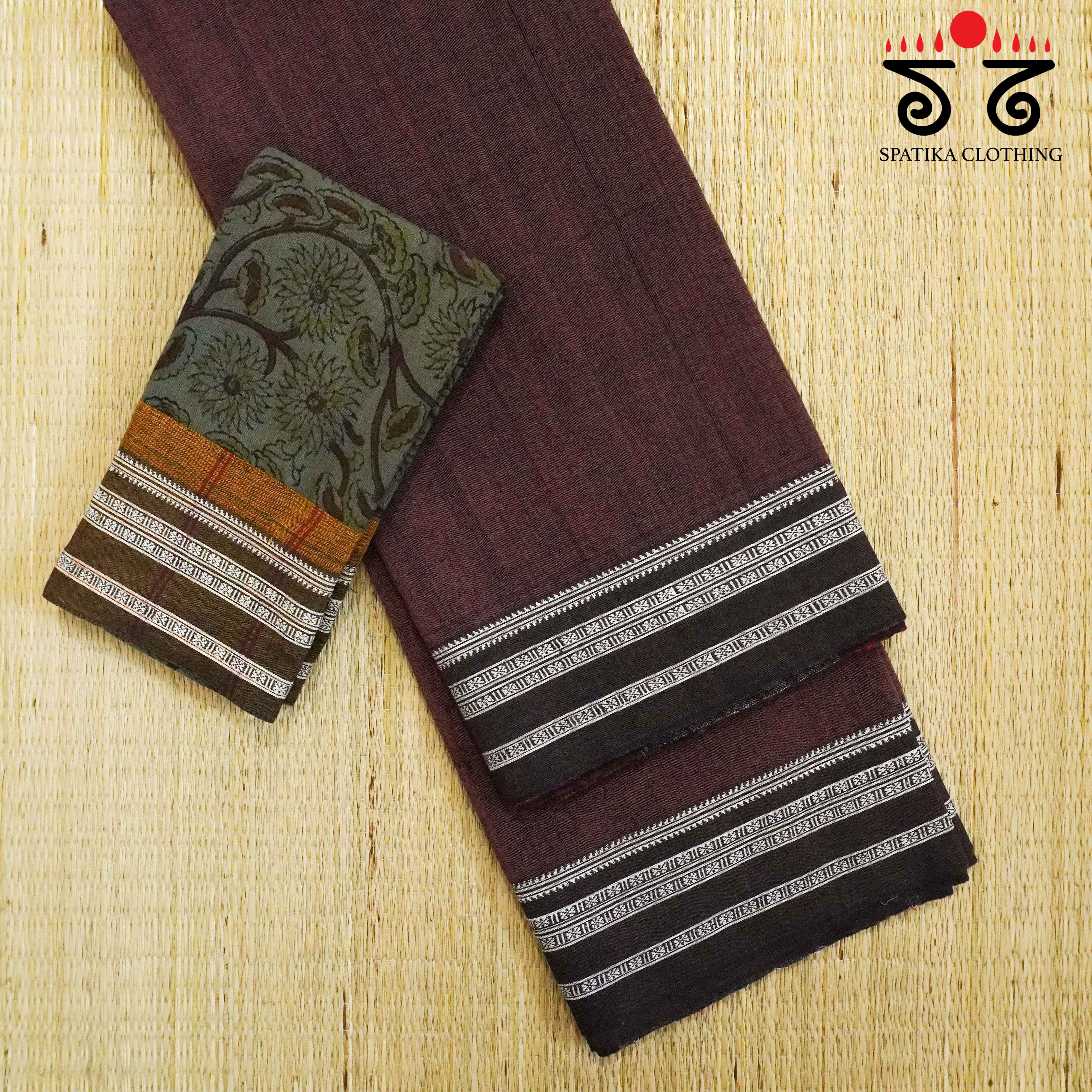 Ilkal Handwoven Cotton Saree - Pen Kalamkari Blouse