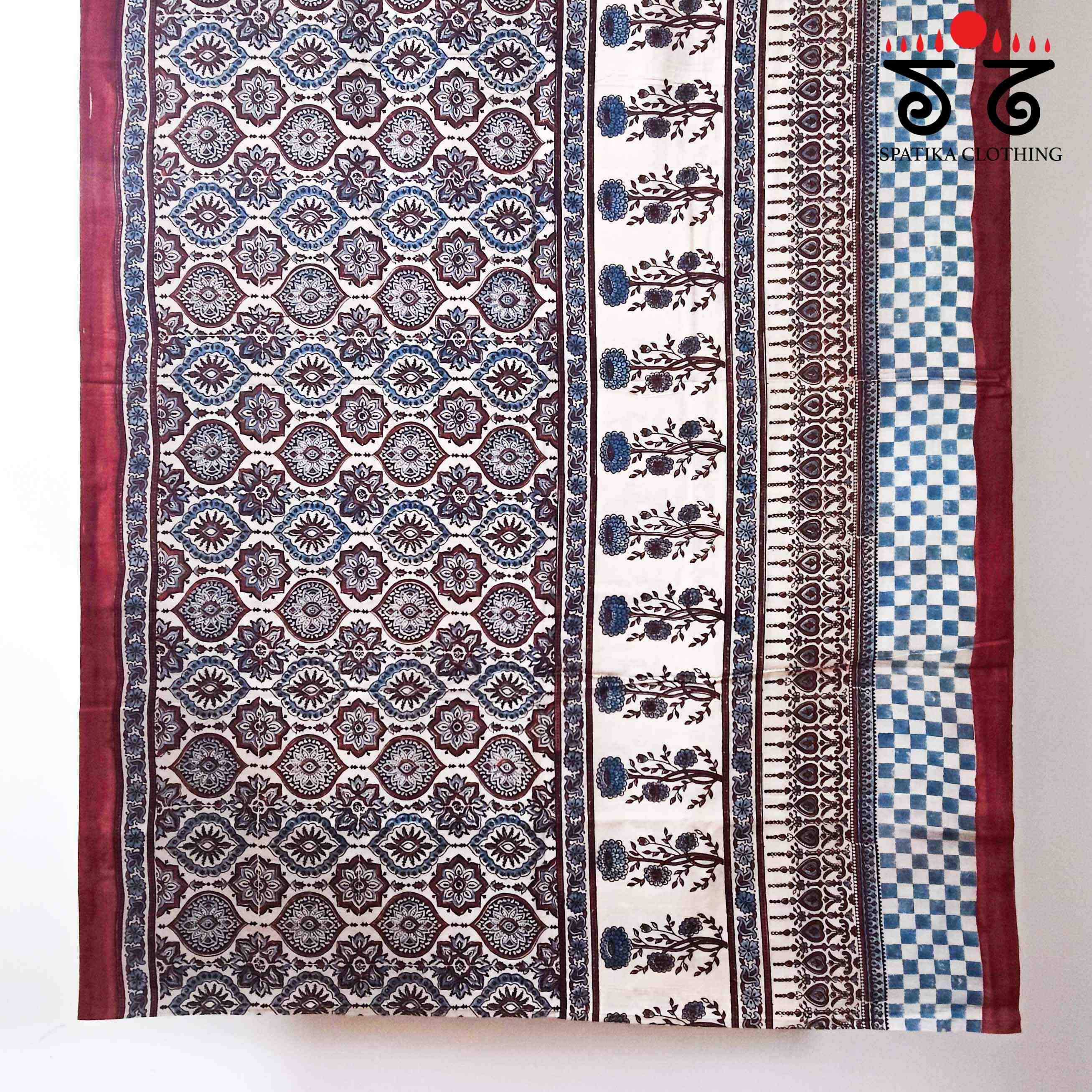 Ajrakh Handblock Print on Mulmul Cotton Saree