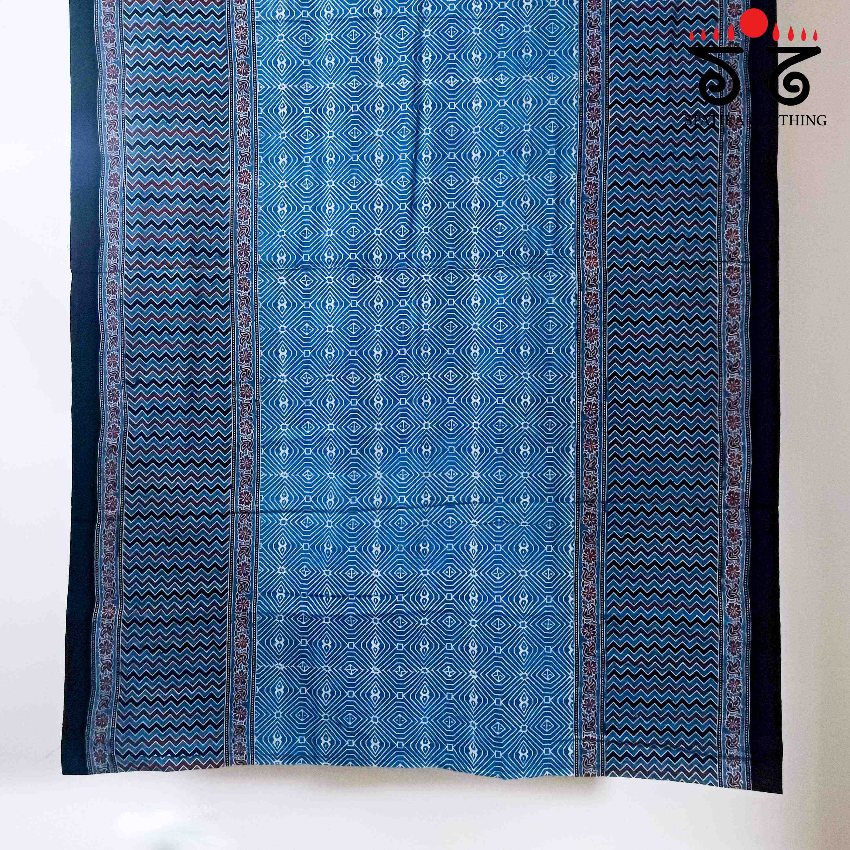 Ajrakh Handblock Print on Mulmul Cotton Saree