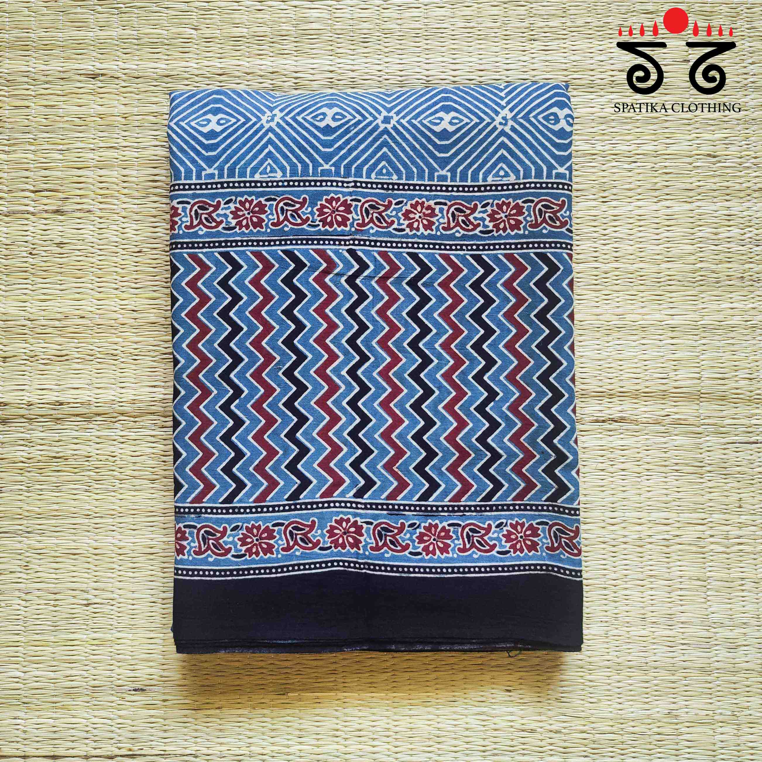 Ajrakh Handblock Print on Mulmul Cotton Saree