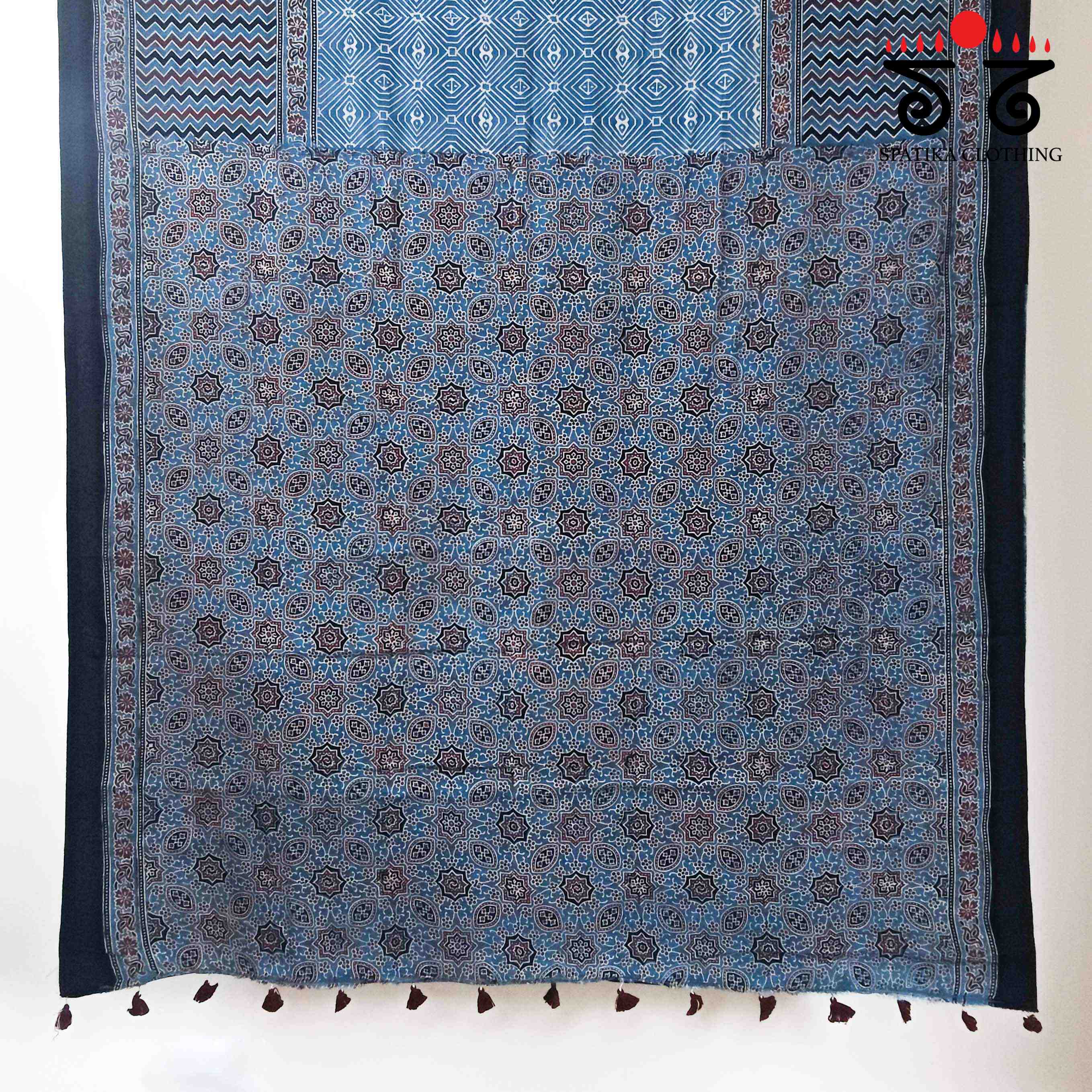 Ajrakh Handblock Print on Mulmul Cotton Saree