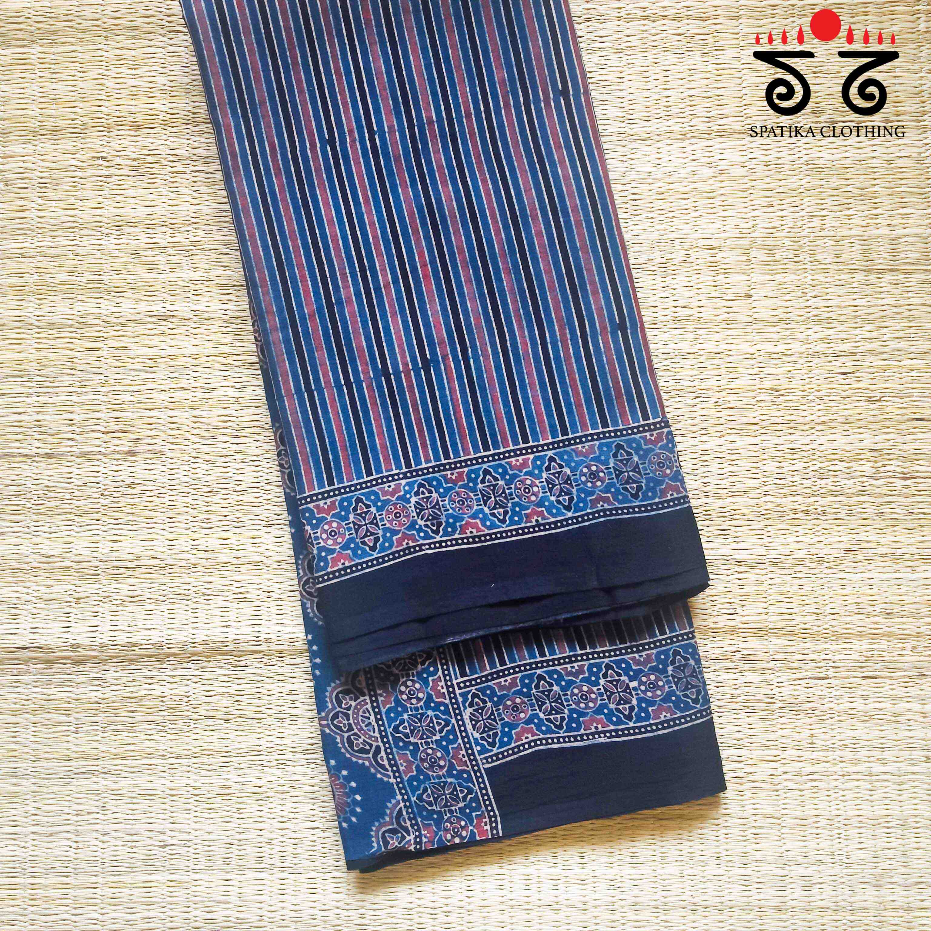 Ajrakh Handblock Print on Mulmul Cotton Saree