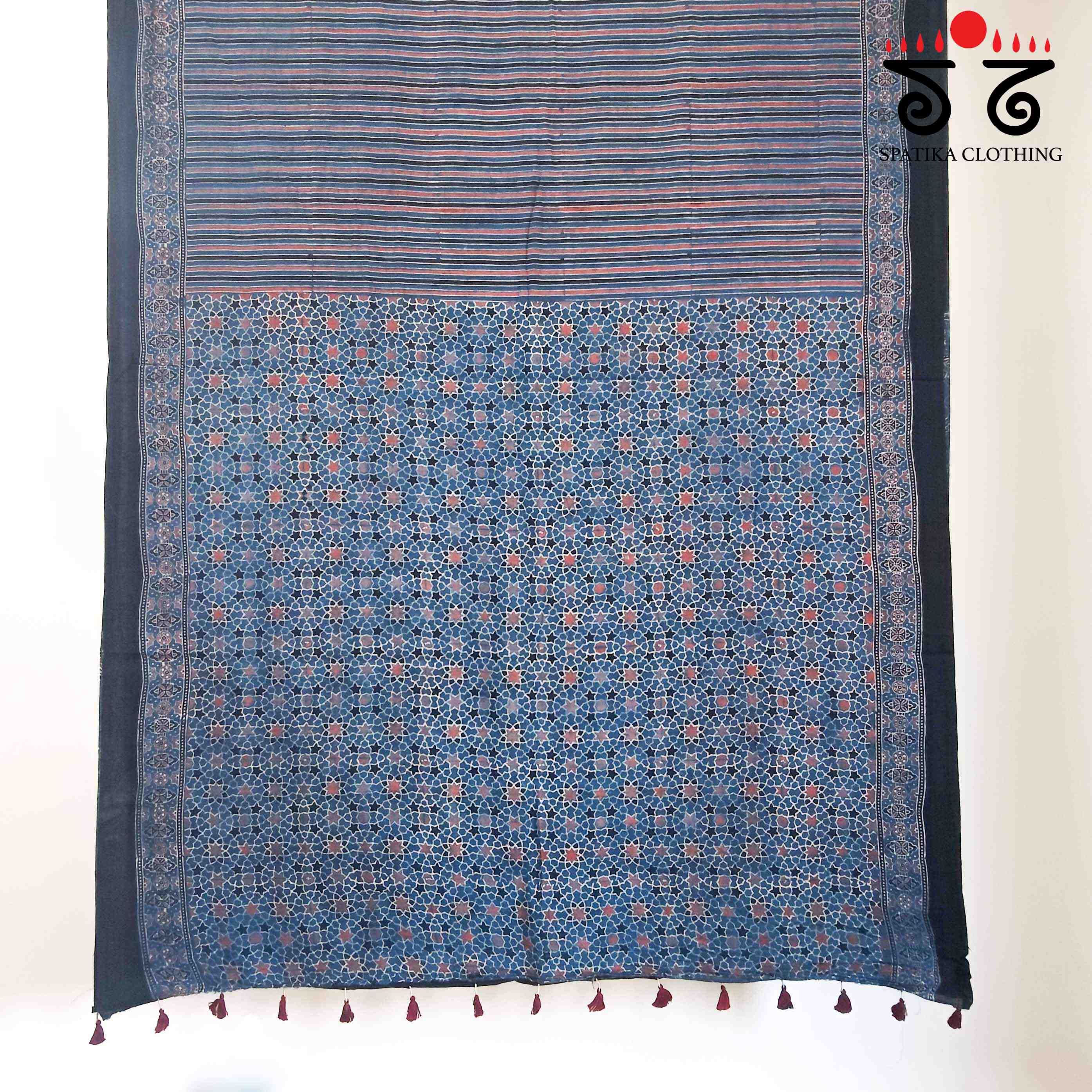 Ajrakh Handblock Print on Mulmul Cotton Saree