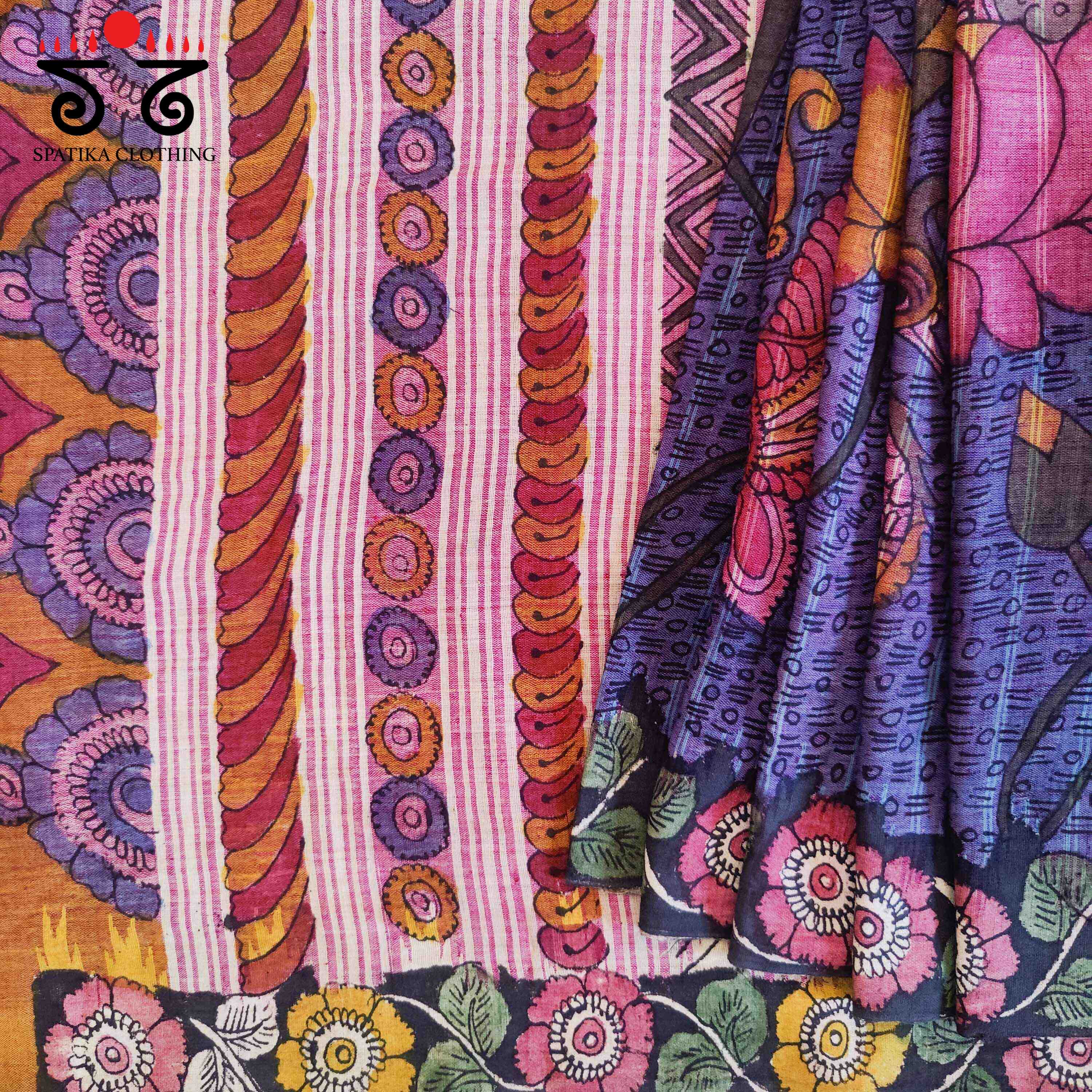 Pen Kalamkari On Ponduru Handspun Cotton Saree