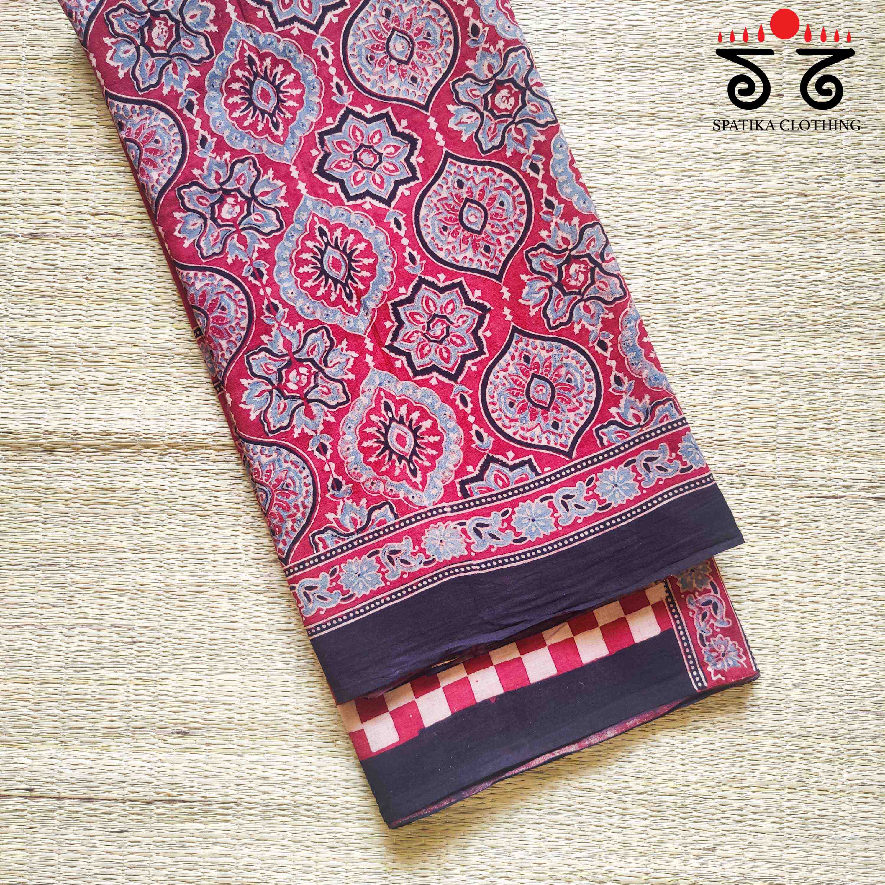 Ajrakh Handblock Print on Mulmul Cotton Saree