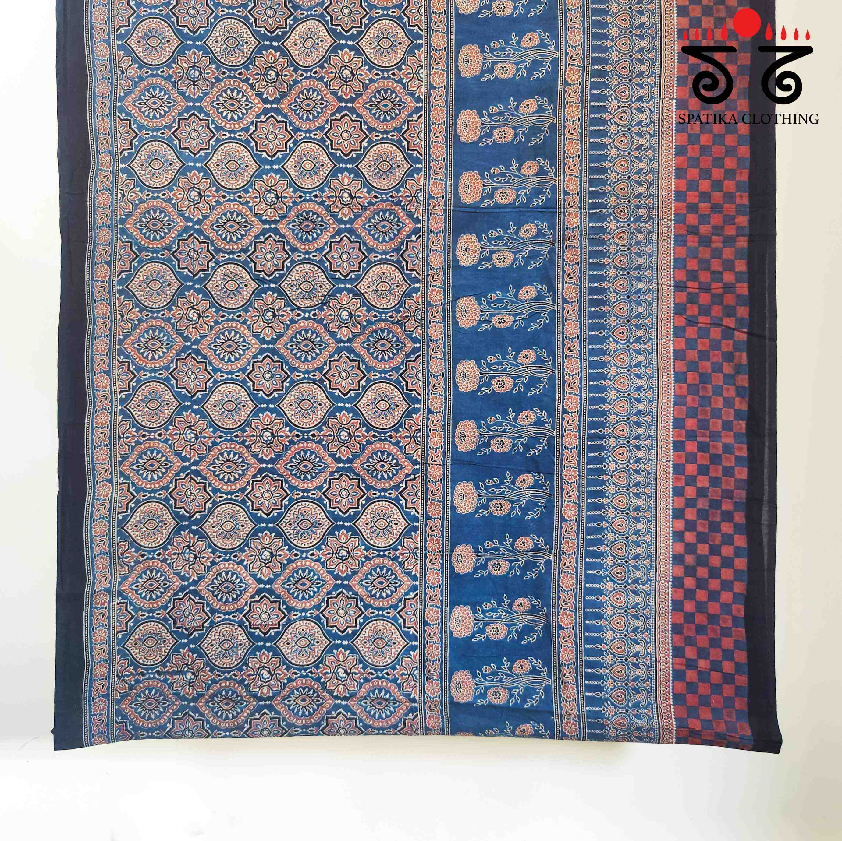 Ajrakh Handblock Print on Mulmul Cotton Saree