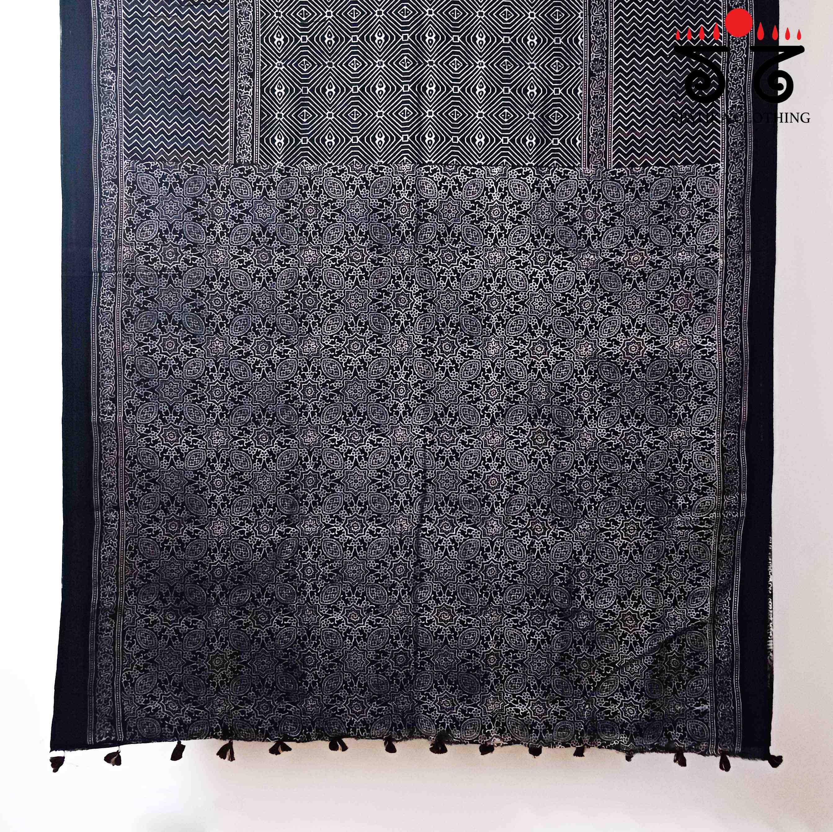 Ajrakh Handblock Print on Mulmul Cotton Saree