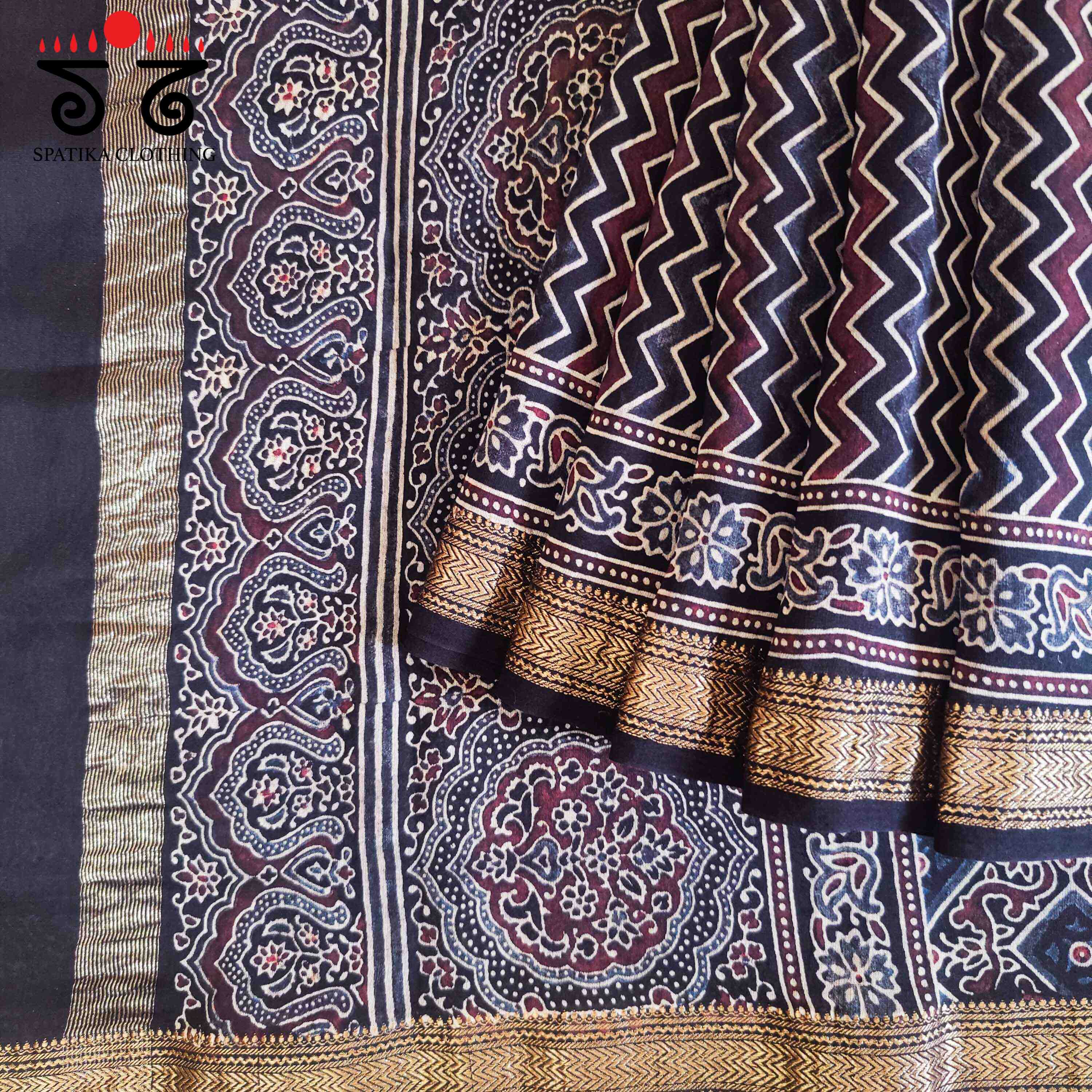 Ajrak Maheshwari Silk Cotton Saree