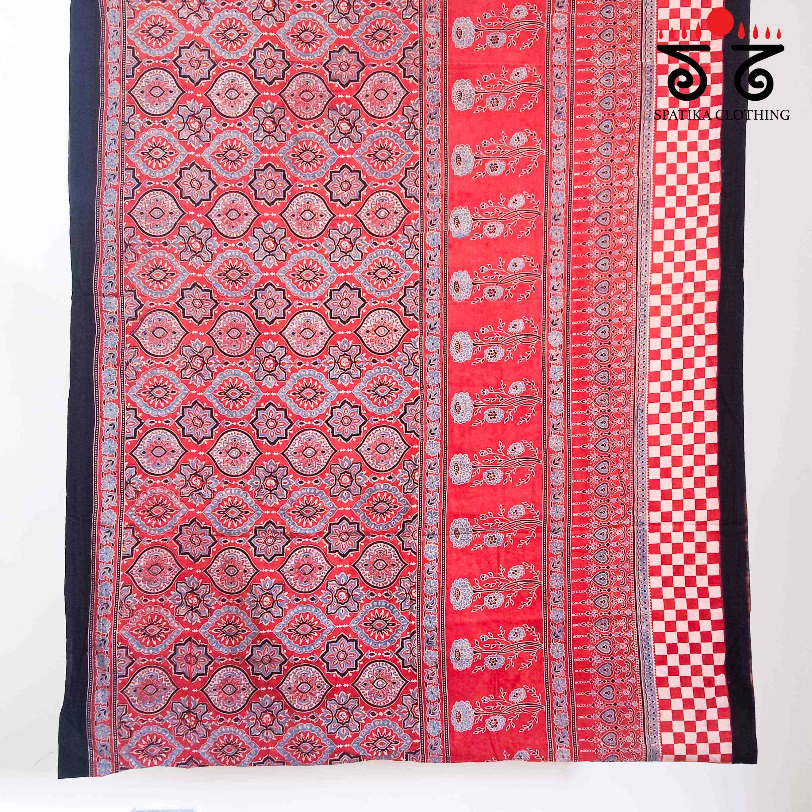 Ajrakh Handblock Print on Mulmul Cotton Saree