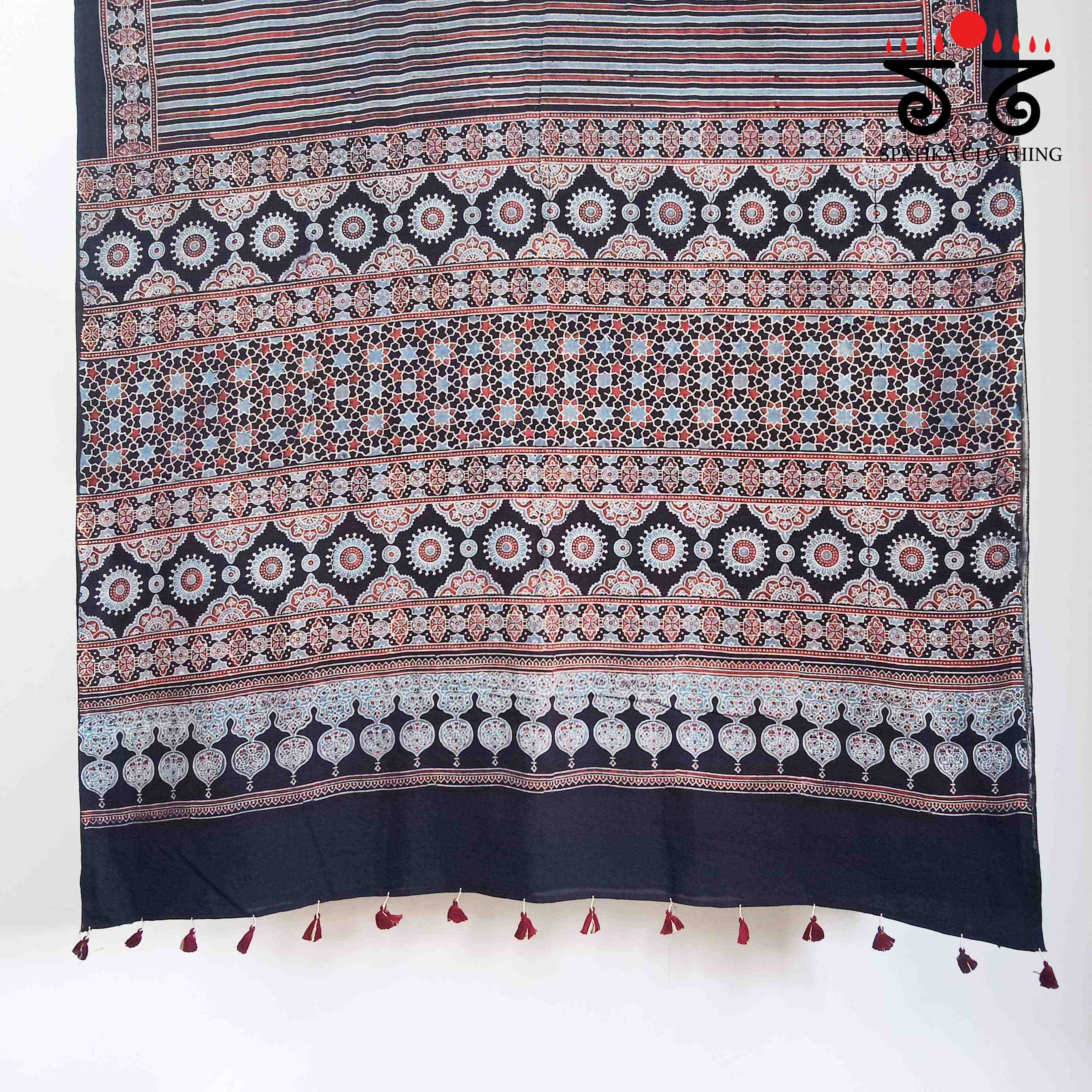 Ajrakh Handblock Print on Mulmul Cotton Saree