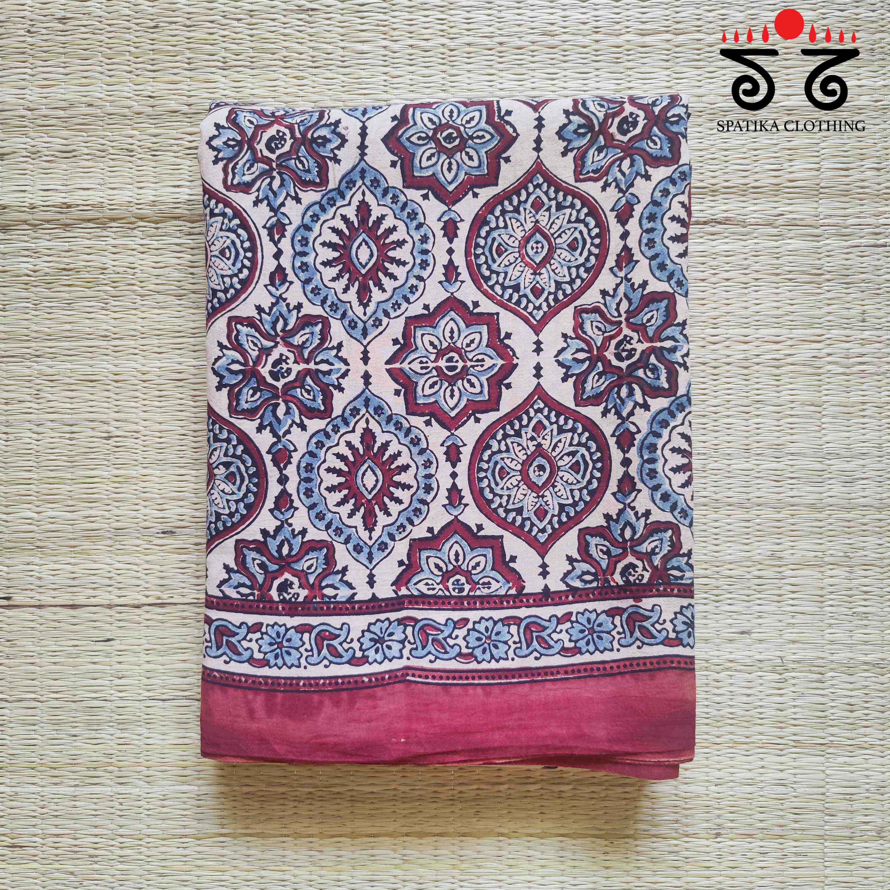 Ajrakh Handblock Print on Mulmul Cotton Saree