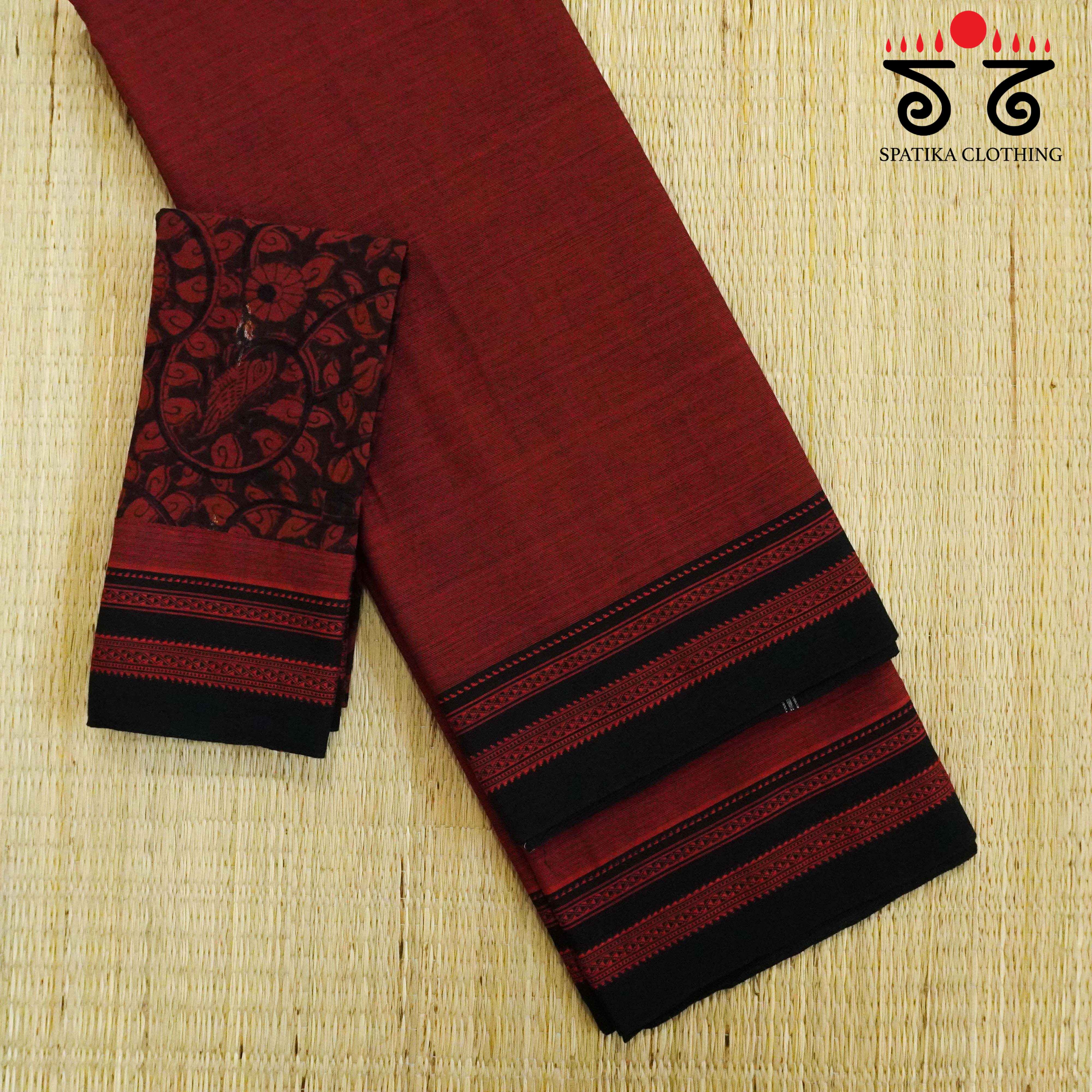 Ilkal Handwoven Cotton Saree - Pen Kalamkari Blouse