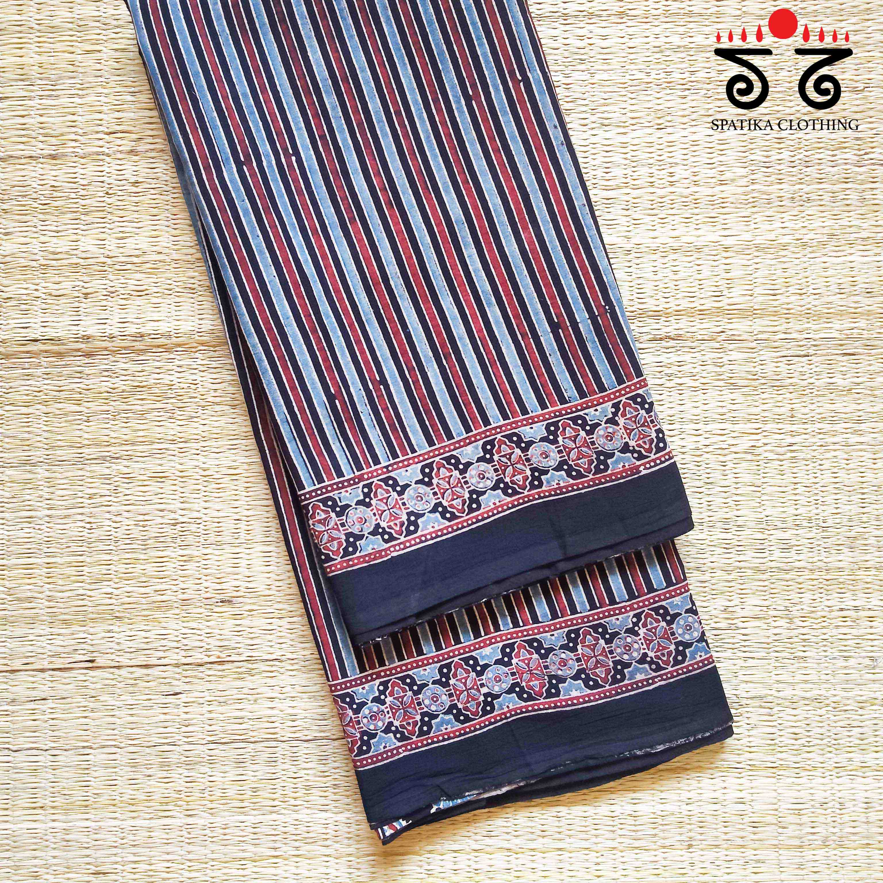 Ajrakh Handblock Print on Mulmul Cotton Saree