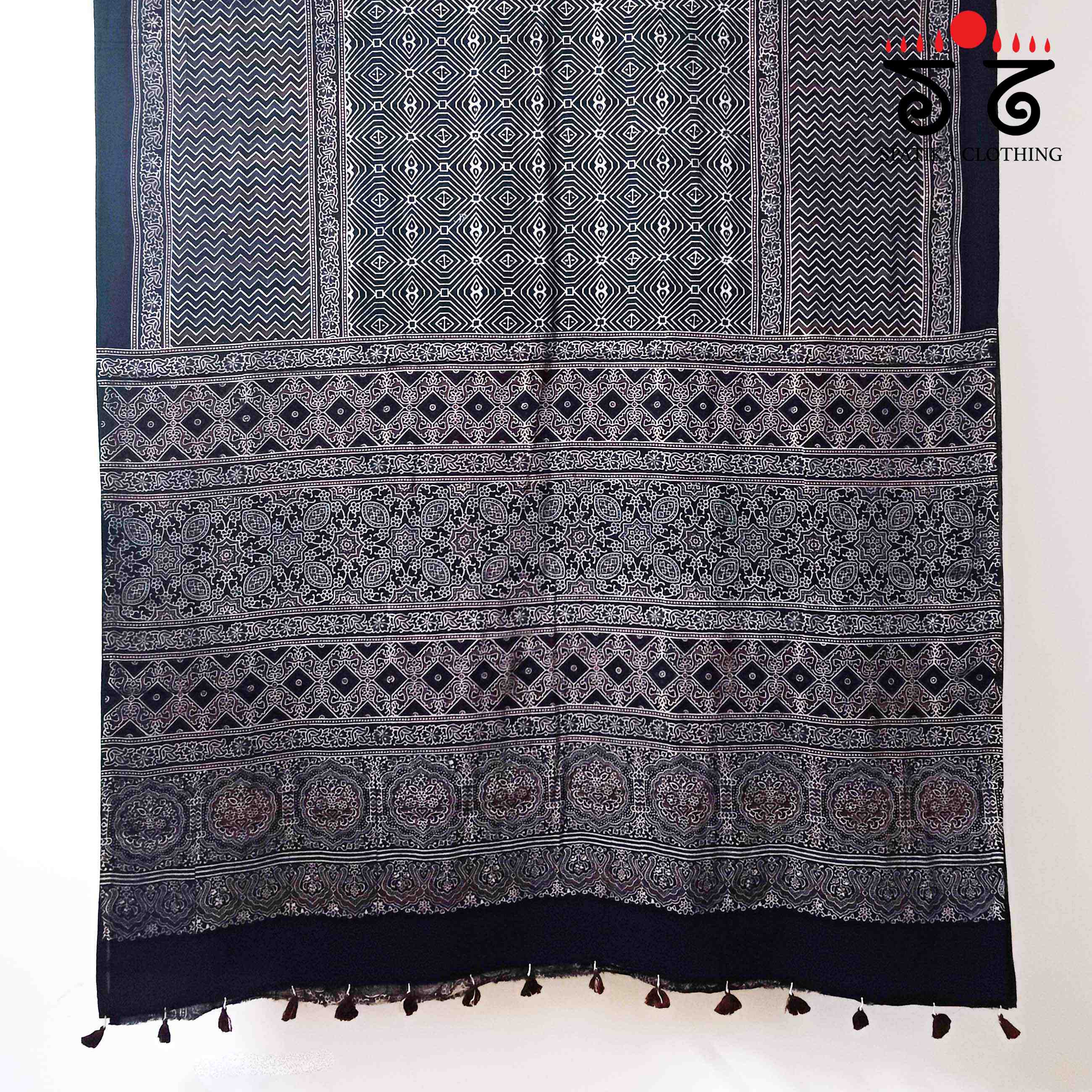 Ajrakh Handblock Print on Mulmul Cotton Saree