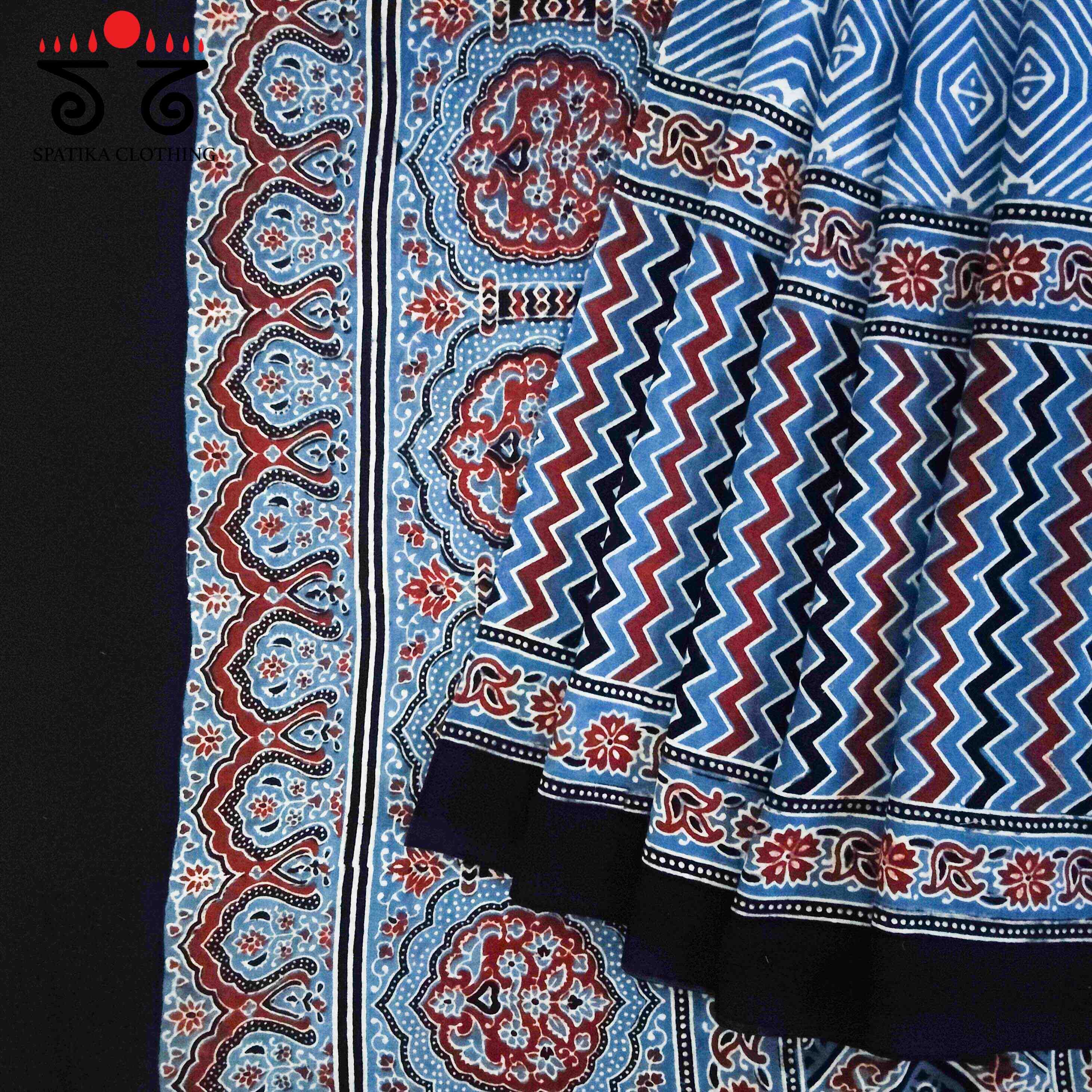 Ajrakh Handblock Print on Mulmul Cotton Saree