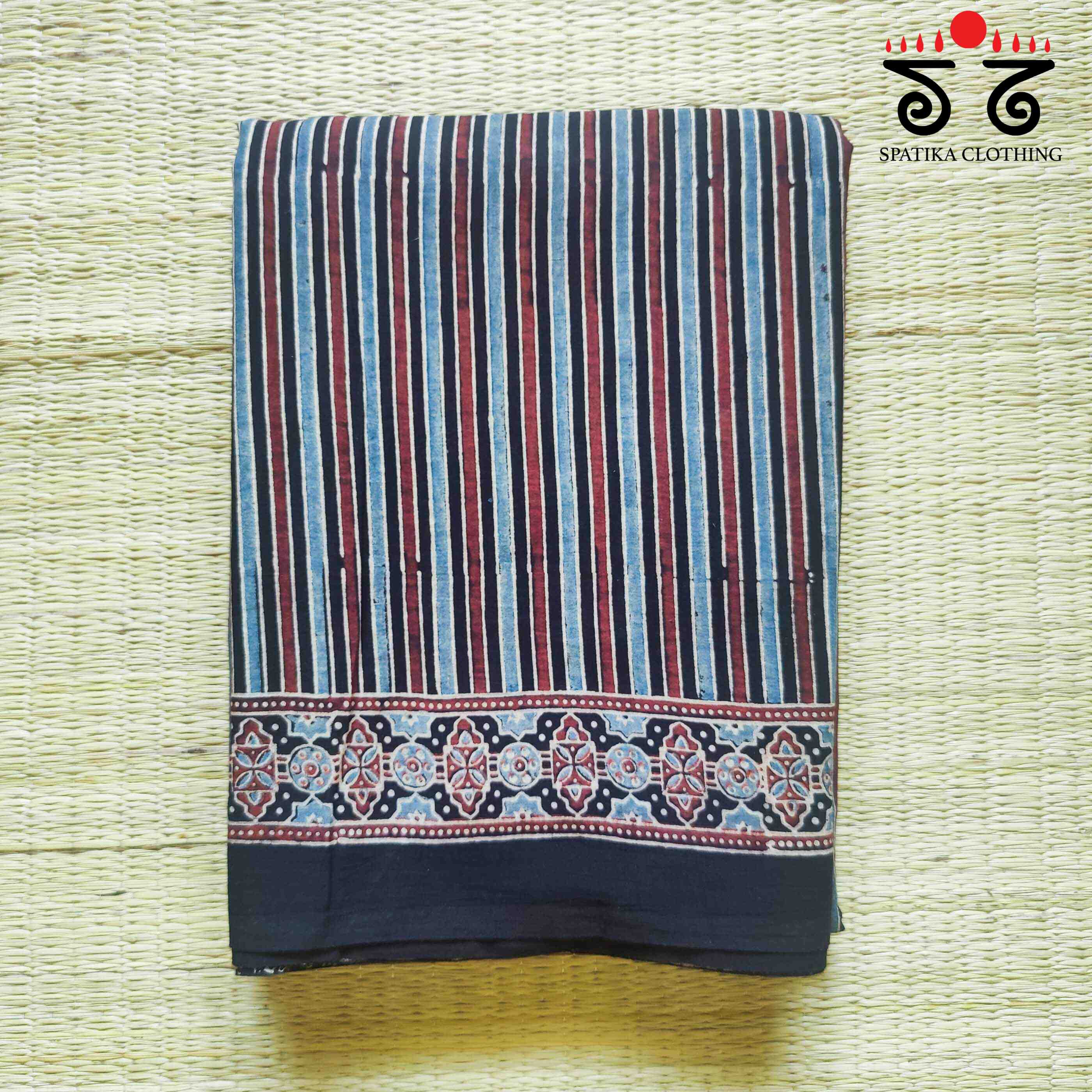 Ajrakh Handblock Print on Mulmul Cotton Saree