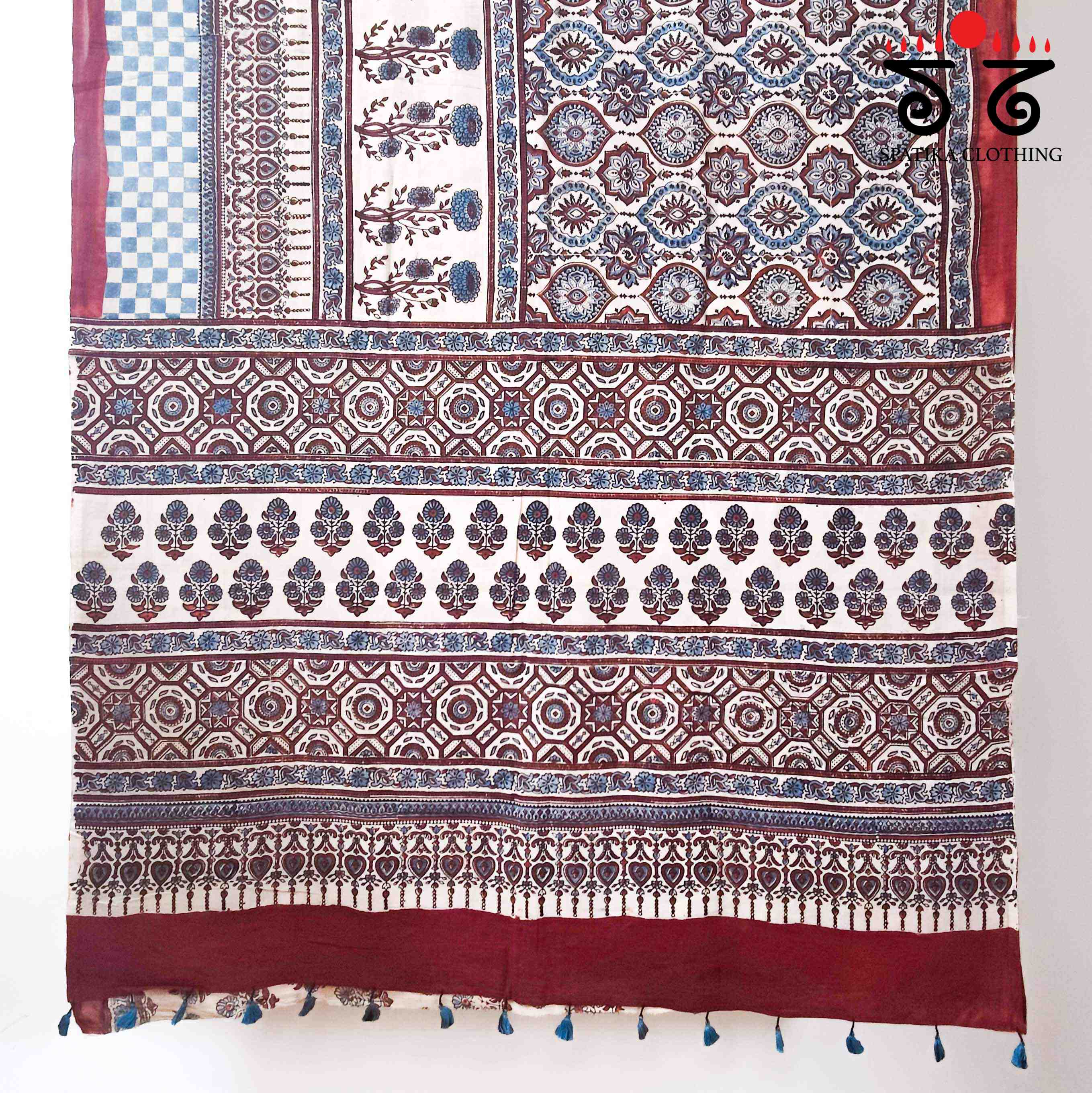 Ajrakh Handblock Print on Mulmul Cotton Saree
