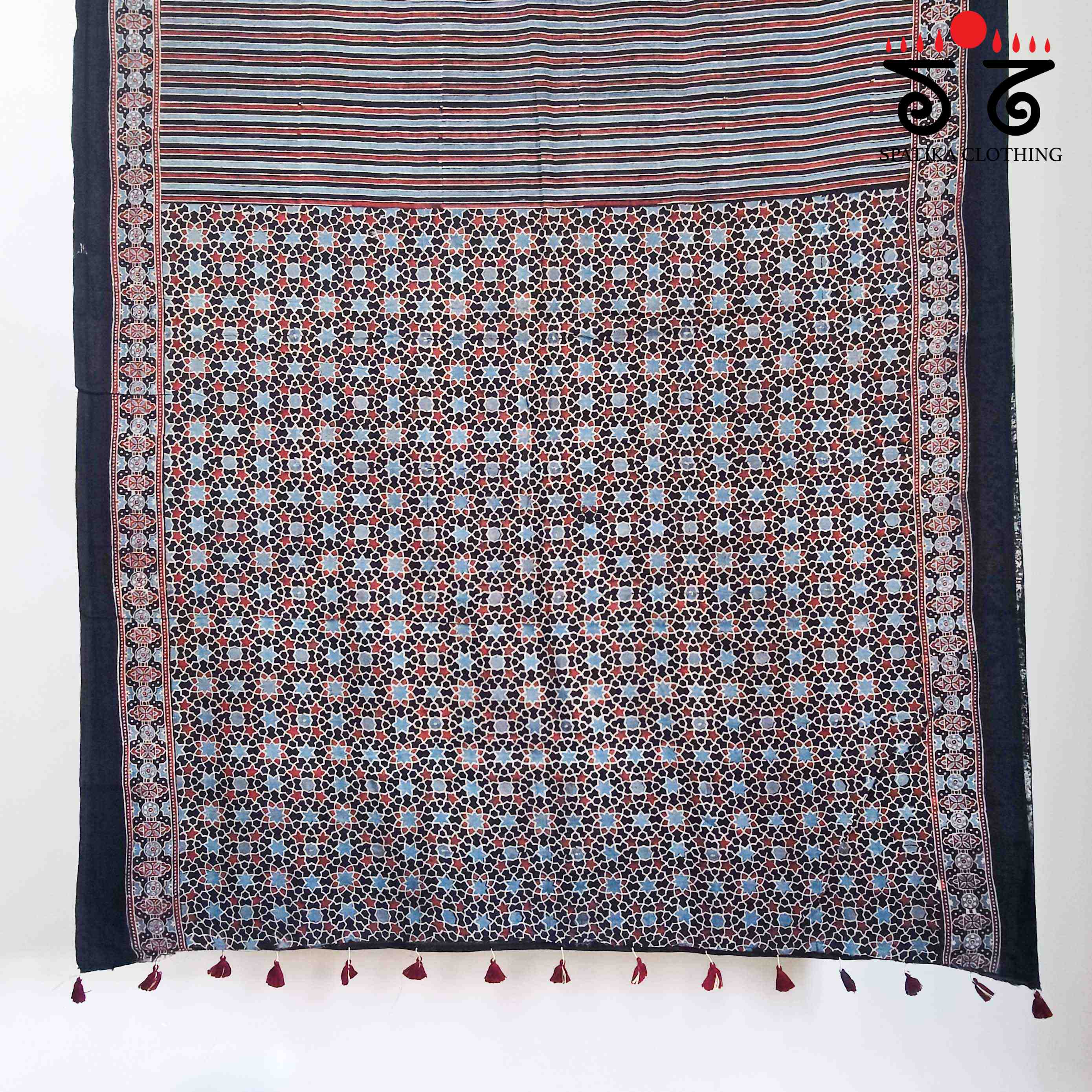 Ajrakh Handblock Print on Mulmul Cotton Saree